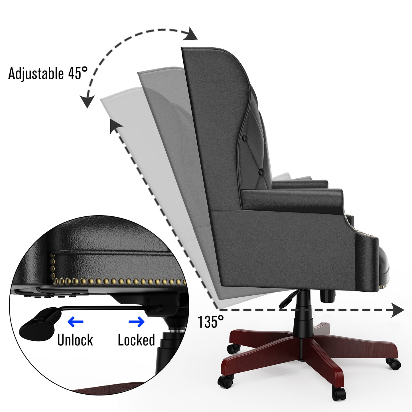 330LBS Executive Office Chair, Ergonomic Design High Back Reclining Comfortable Desk Chair - Black