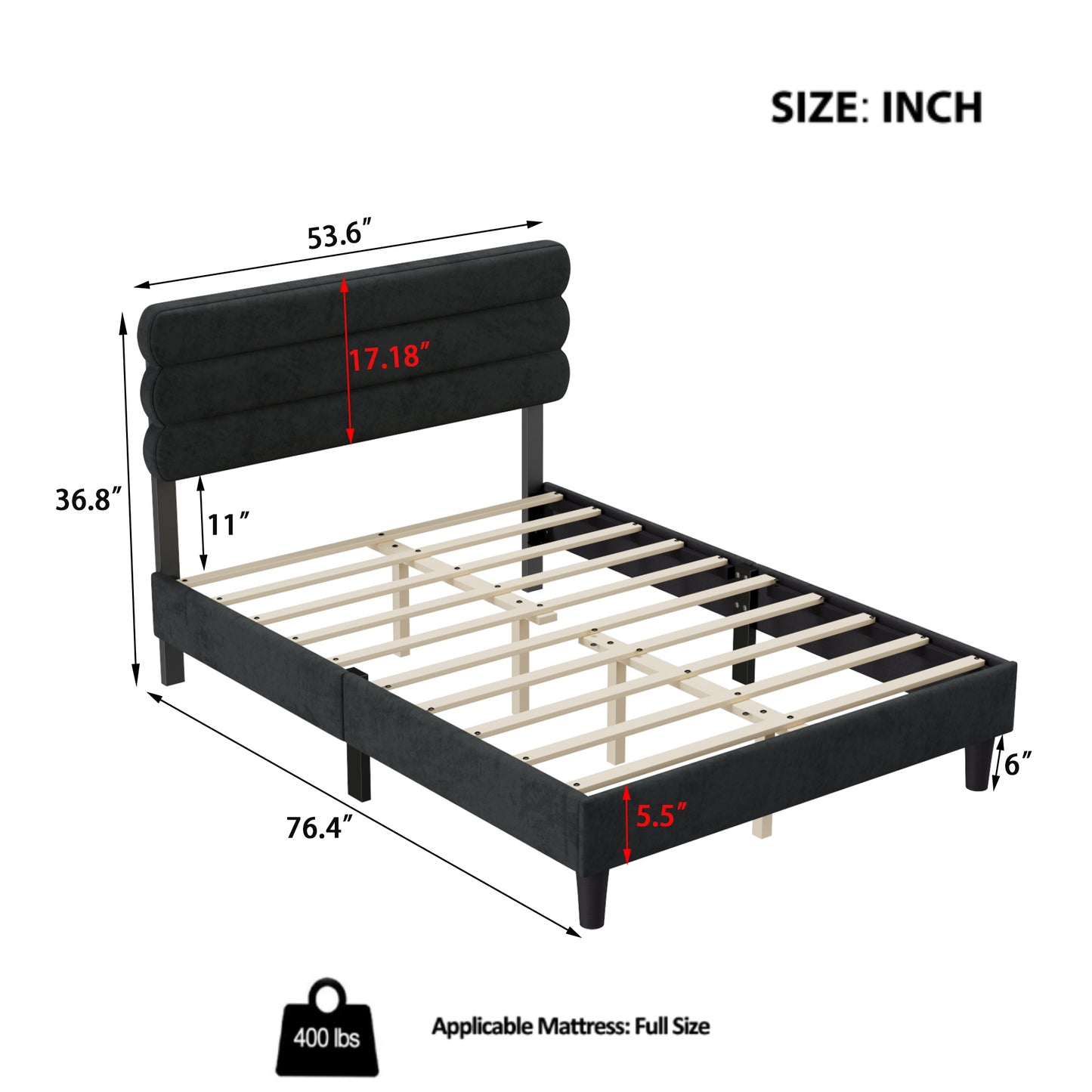 Full Bed Frame with Headboard,Sturdy Platform Bed with Wooden Slats Support,No Box Spring,Mattress Foundation,Easy Assembly  DARK GREY