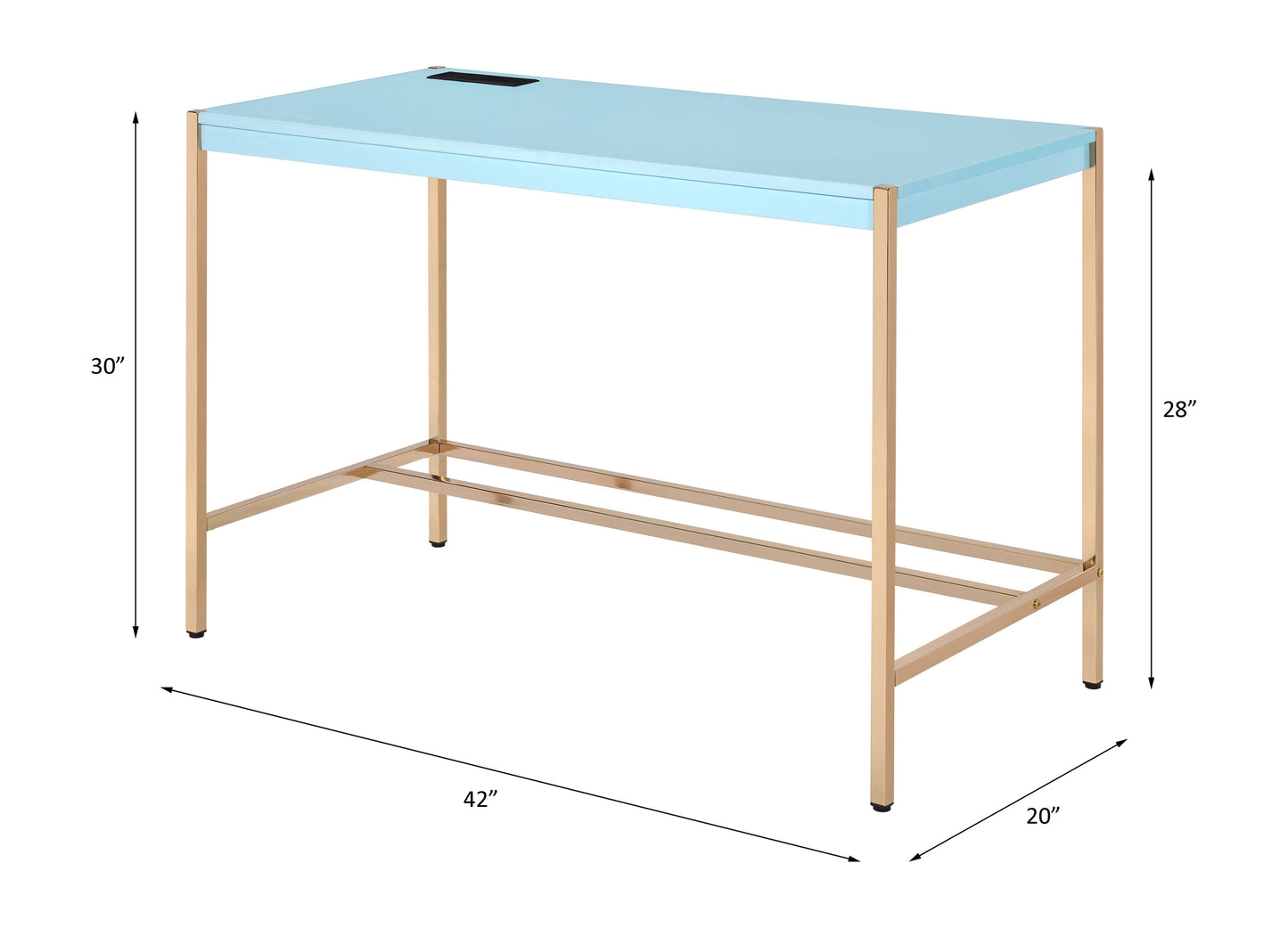 Midriaks Writing Desk: Chic Baby Blue and Gold Desk with USB Port