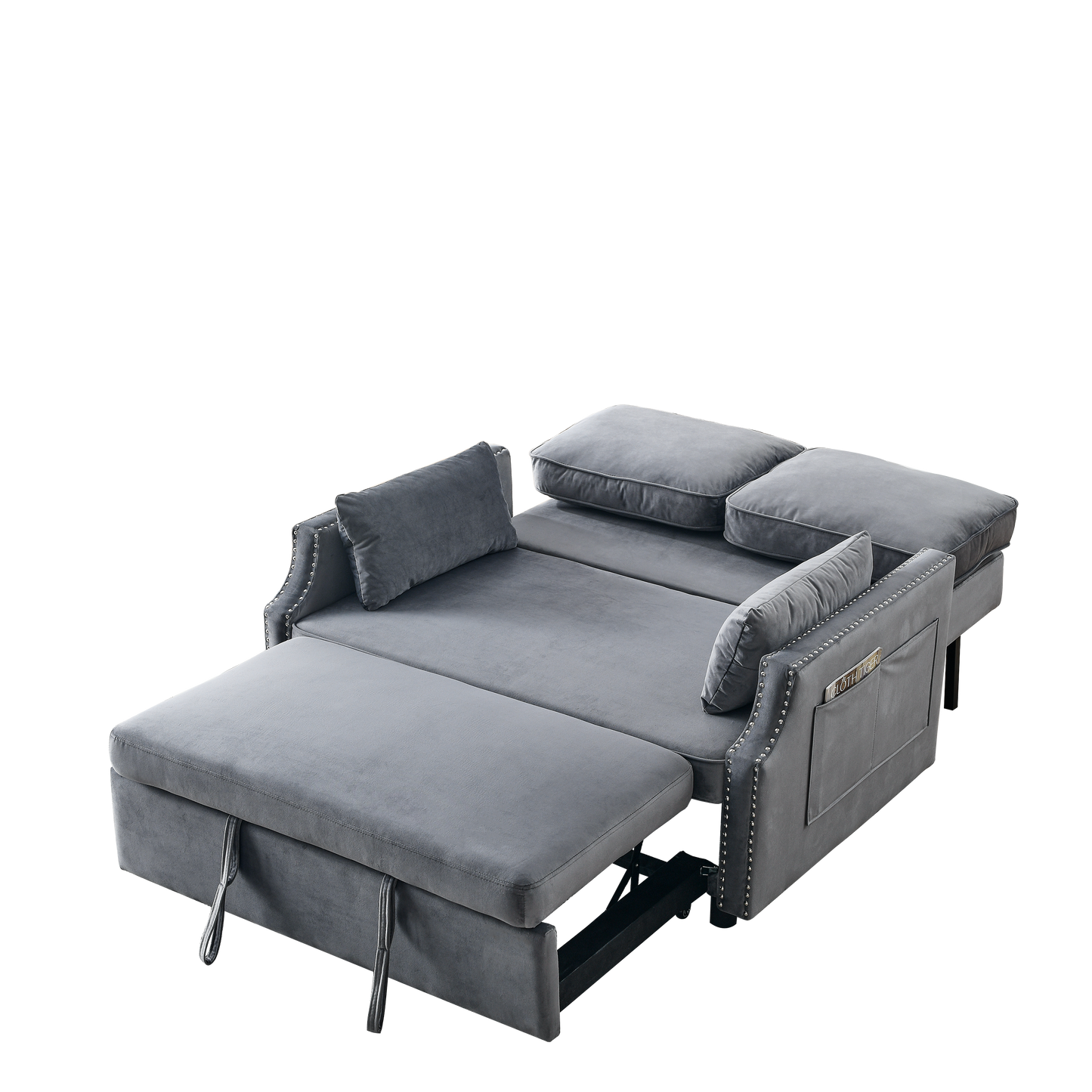 Convertible Velvet Sleeper Sofa Bed with Storage Pockets, 2-Seater with Pull-Out Bed