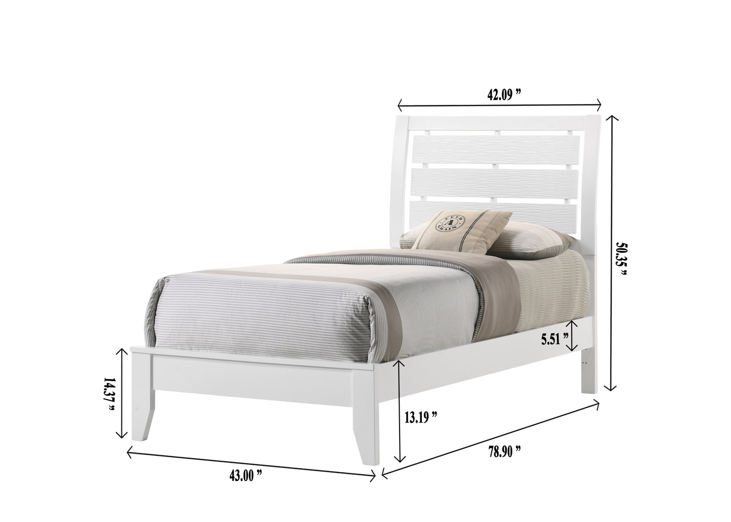 1pc Twin Size White Finish Panel Bed Geometric Design Frame Softly Curved Headboard Wooden Youth Bedroom Furniture