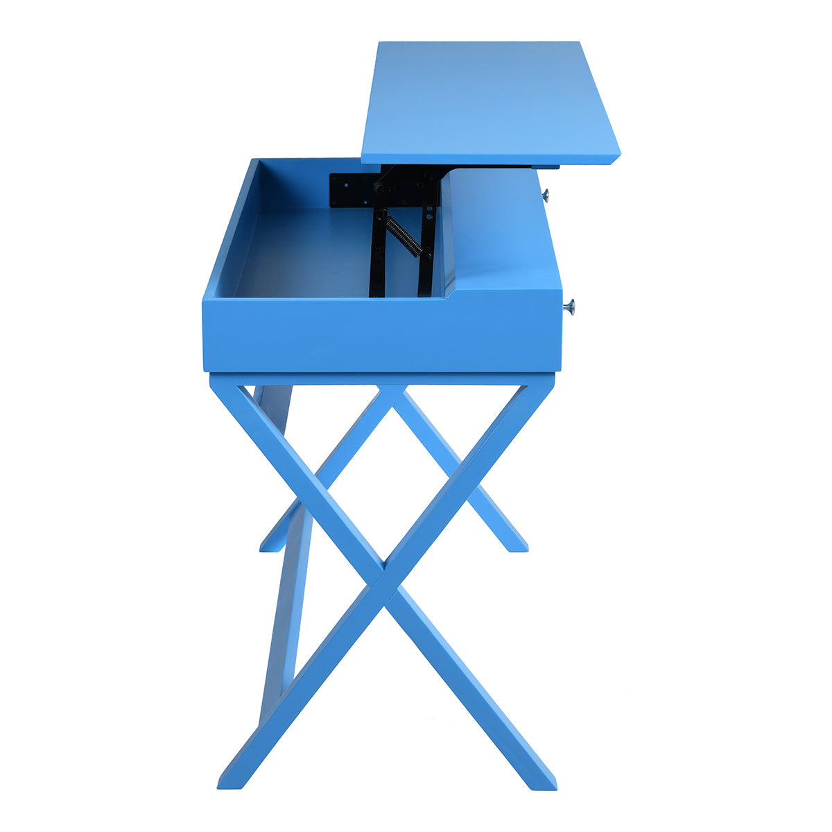 Height-Adjustable Blue Desk with 2 Drawers and Lift-Up Top