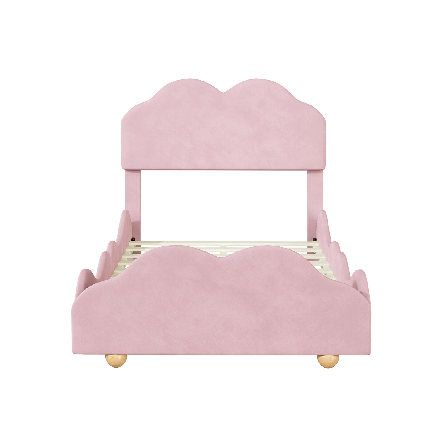 Twin Size Upholstered Platform Bed with Cloud Shaped bed board, Light Pink