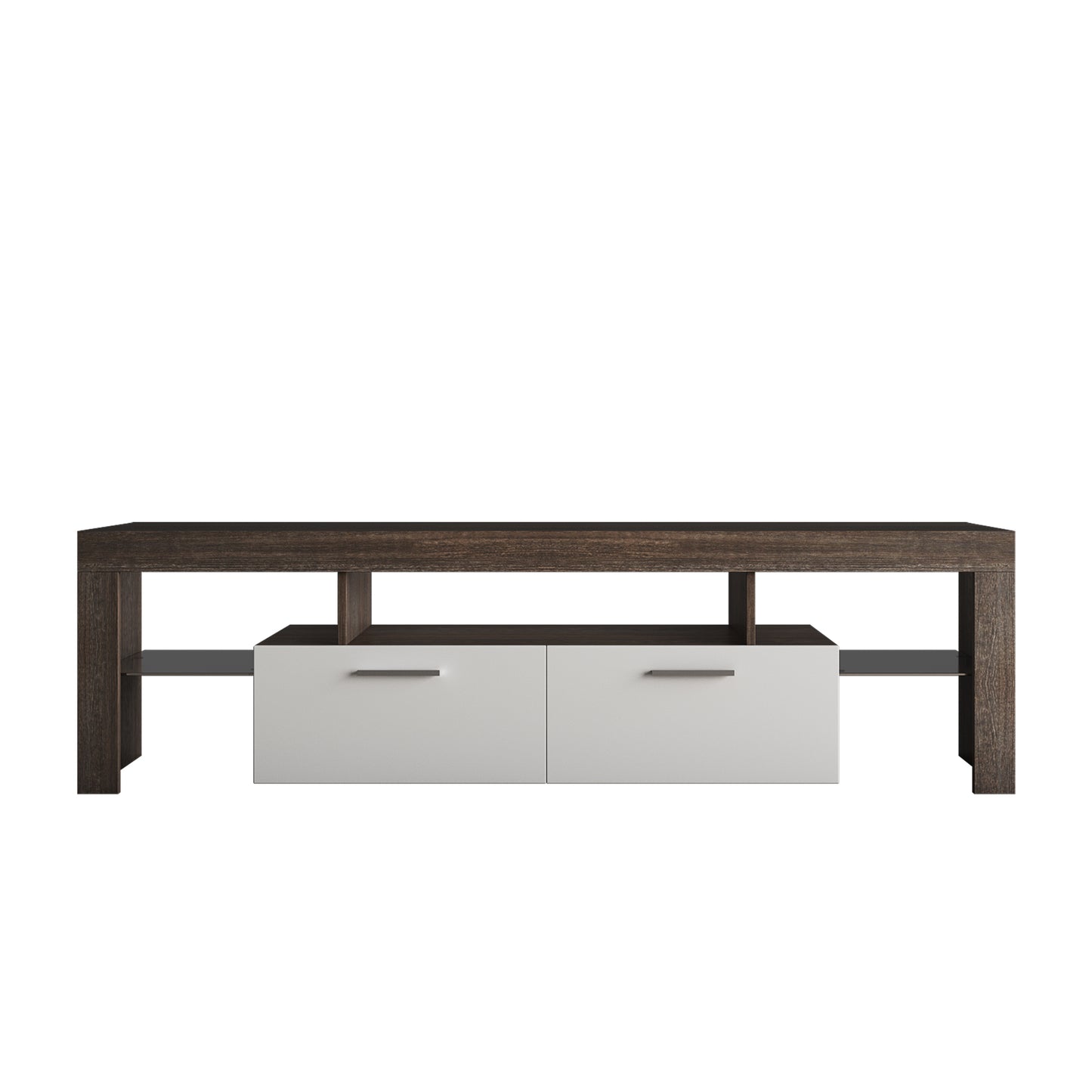 Modern Brown TV Stand with LED Lights and Toughened Glass Shelf