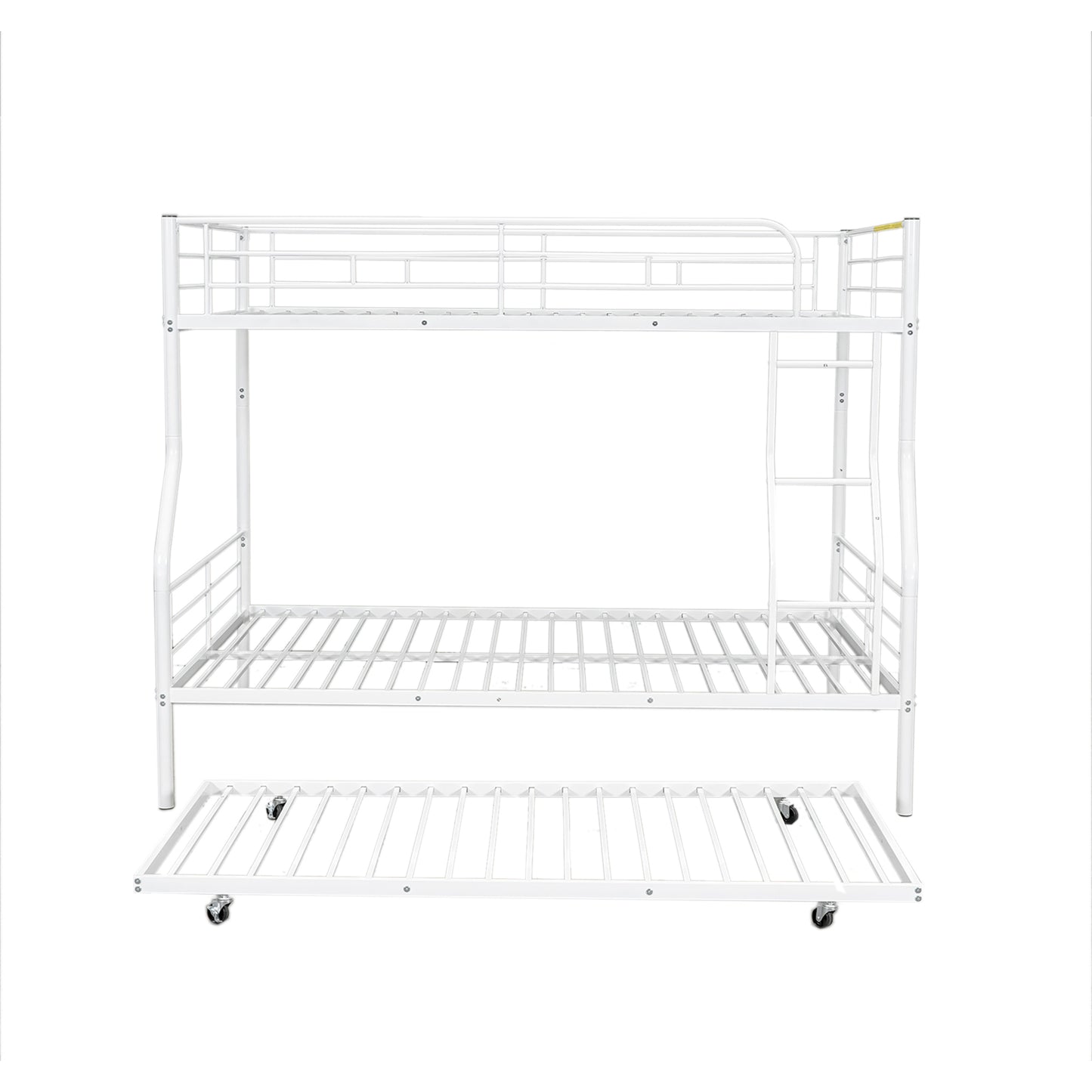 White Full XL Over Queen Metal Bunk Bed with Trundle