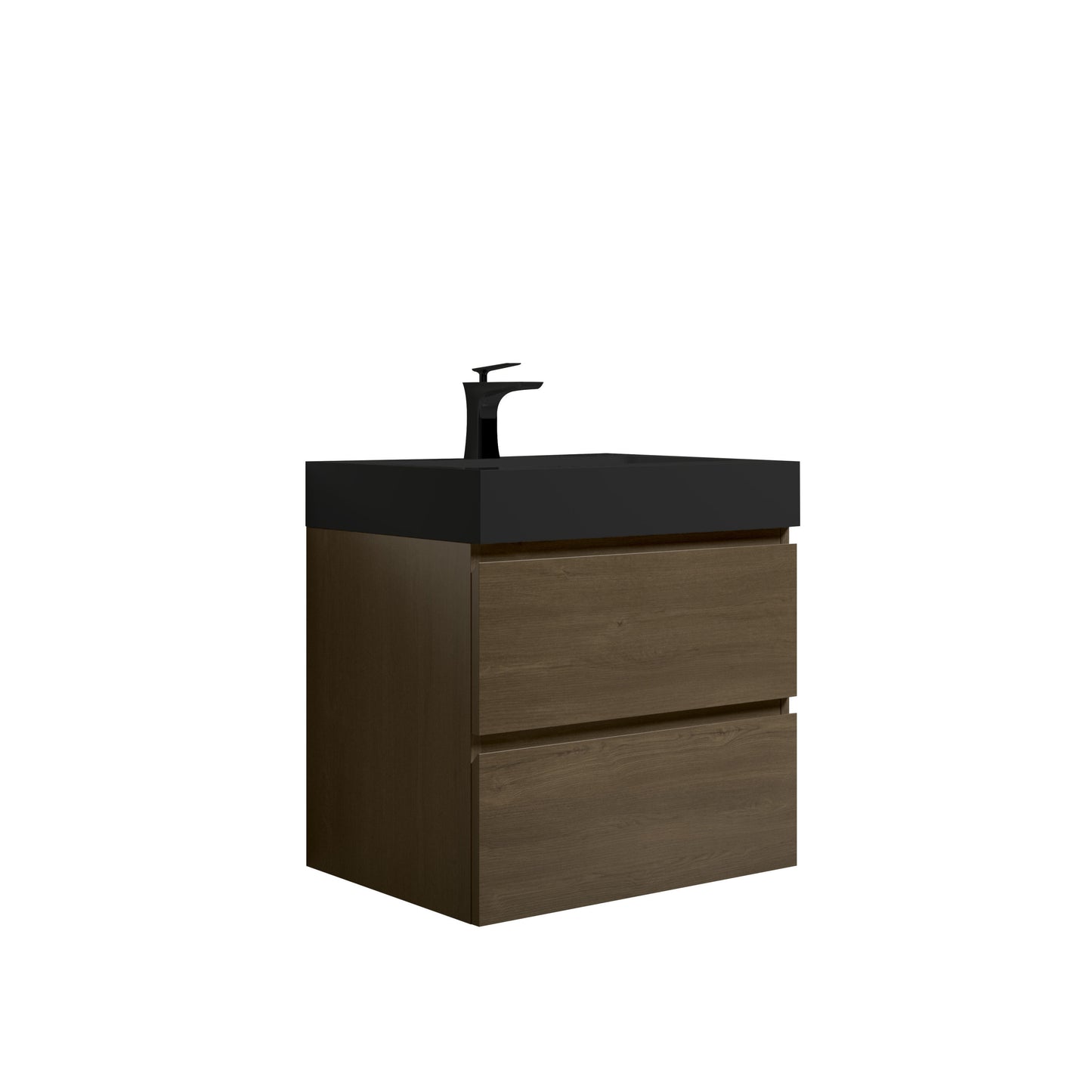 U043-Alice24-111 Alice 24" Dark Oak Bathroom Vanity with Black Sink, Large Storage Wall Mounted Floating Bathroom Vanity for Modern Bathroom, One-Piece Black Sink Basin without Drain and Faucet