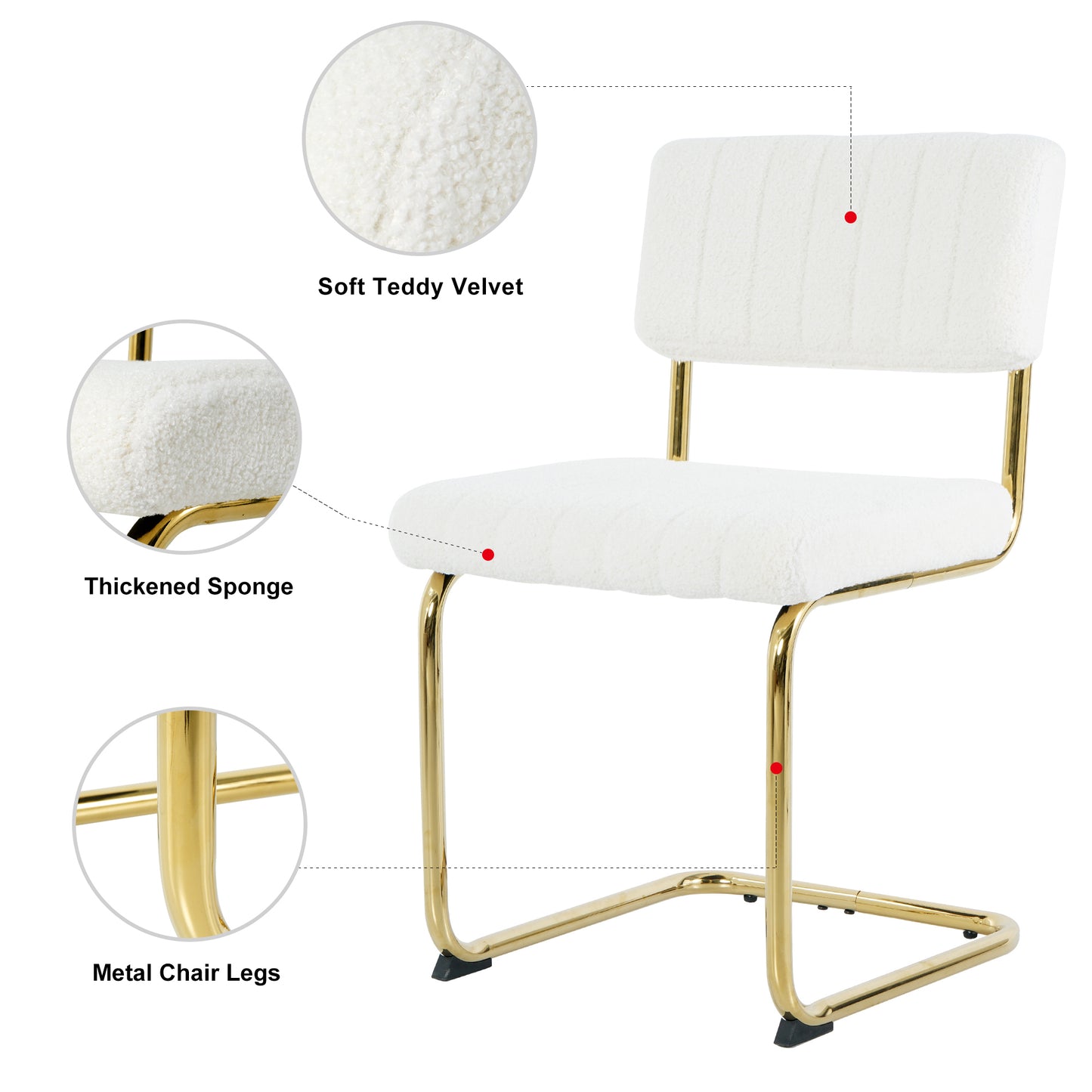 Modern simple light luxury dining White chair home bedroom stool back dressing chair student desk chair gold metal legs(set of 4)