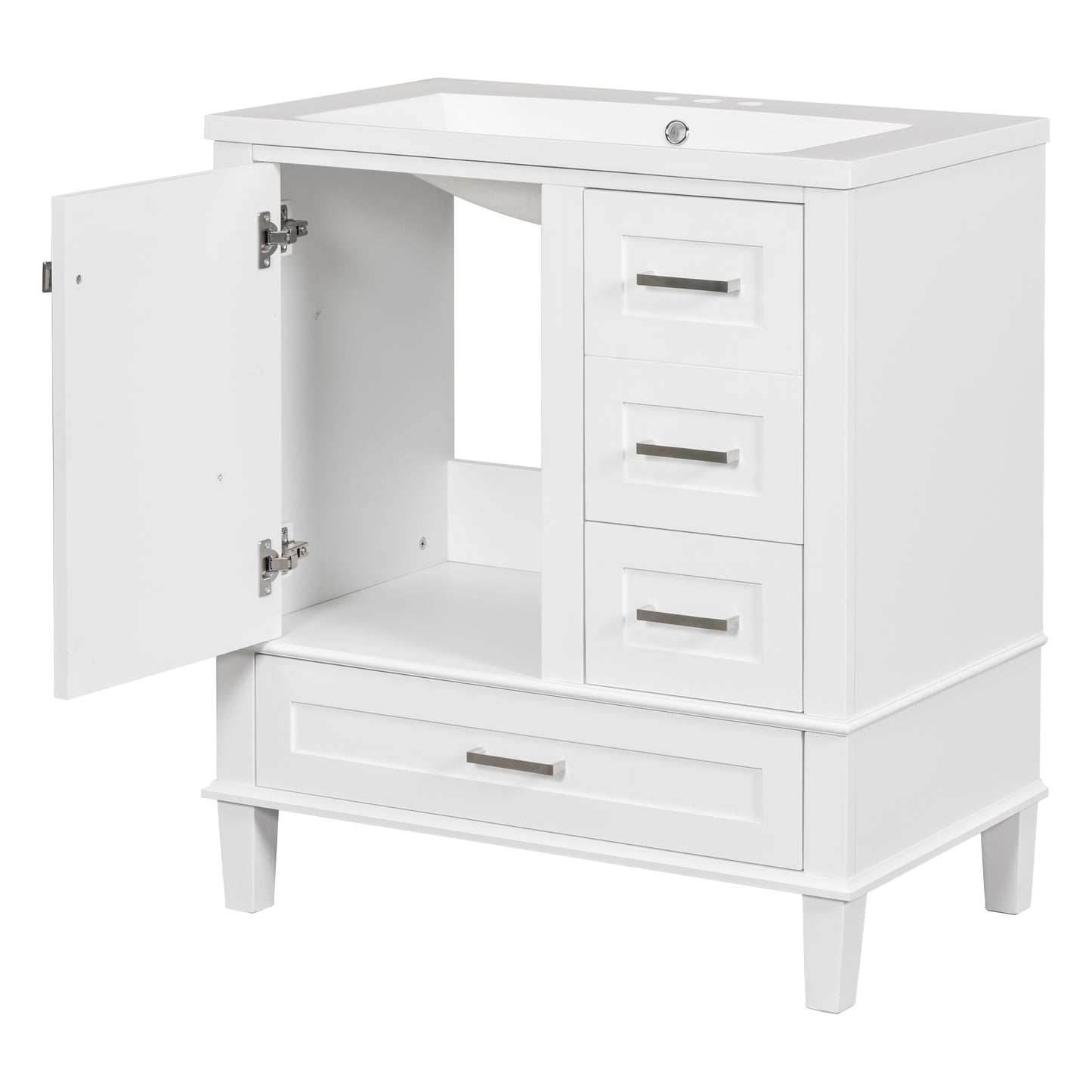 30" Bathroom Vanity , Modern Bathroom Cabinet with Sink Combo Set, Bathroom Storage Cabinet with a Soft Closing Door and 3 Drawers, Solid Wood Frame(White)