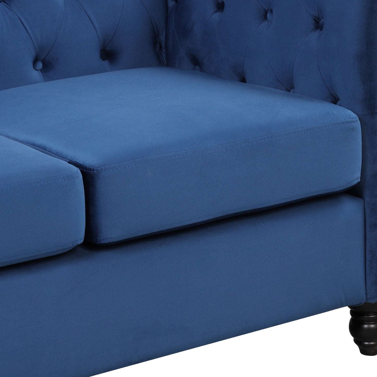 82-Inch Modern Plush Blue Sofa with Buttoned Tufted Backrest