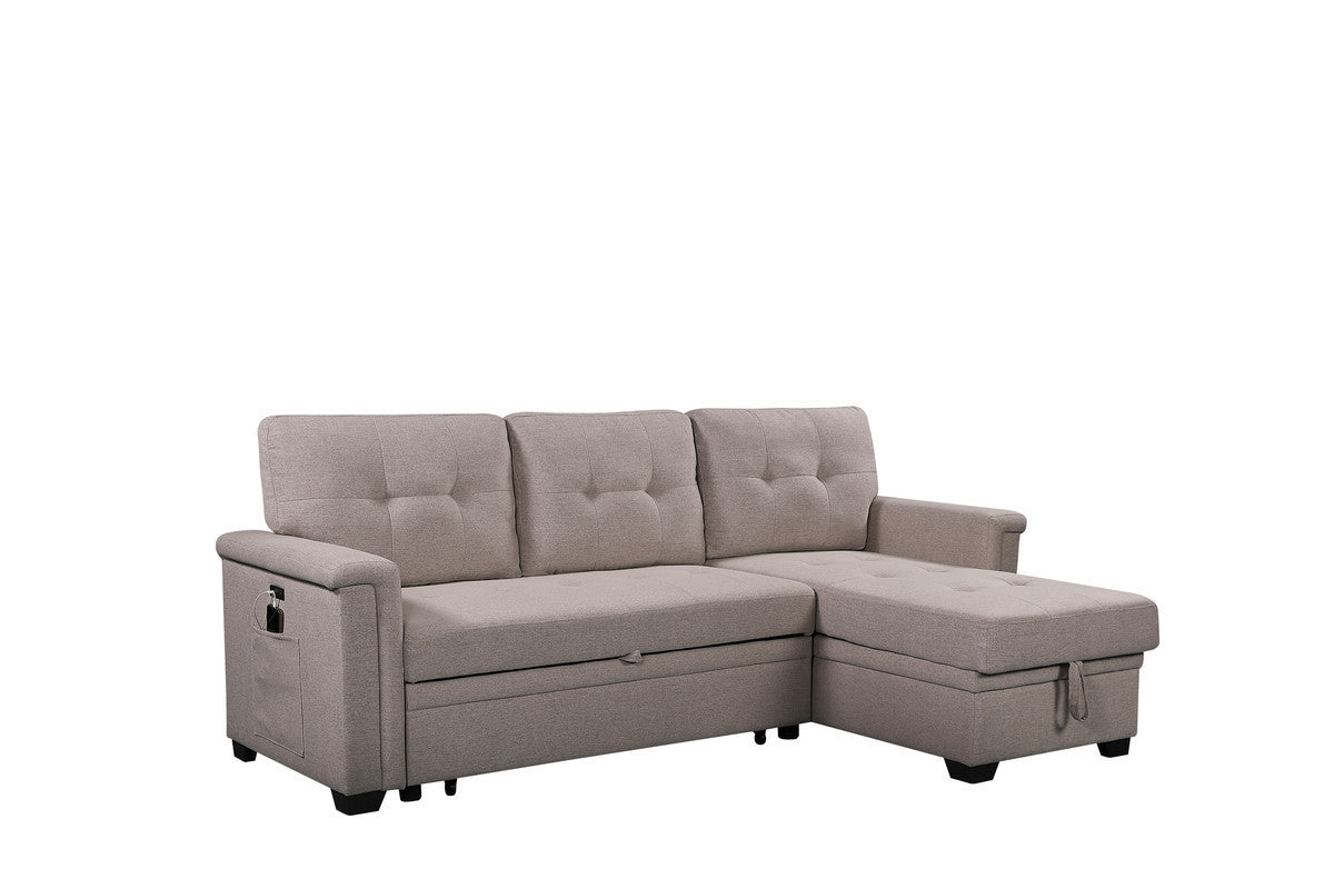 Versatile Light Gray Reversible Sleeper Sectional Sofa with Storage Chaise, USB Charging Ports and Pocket