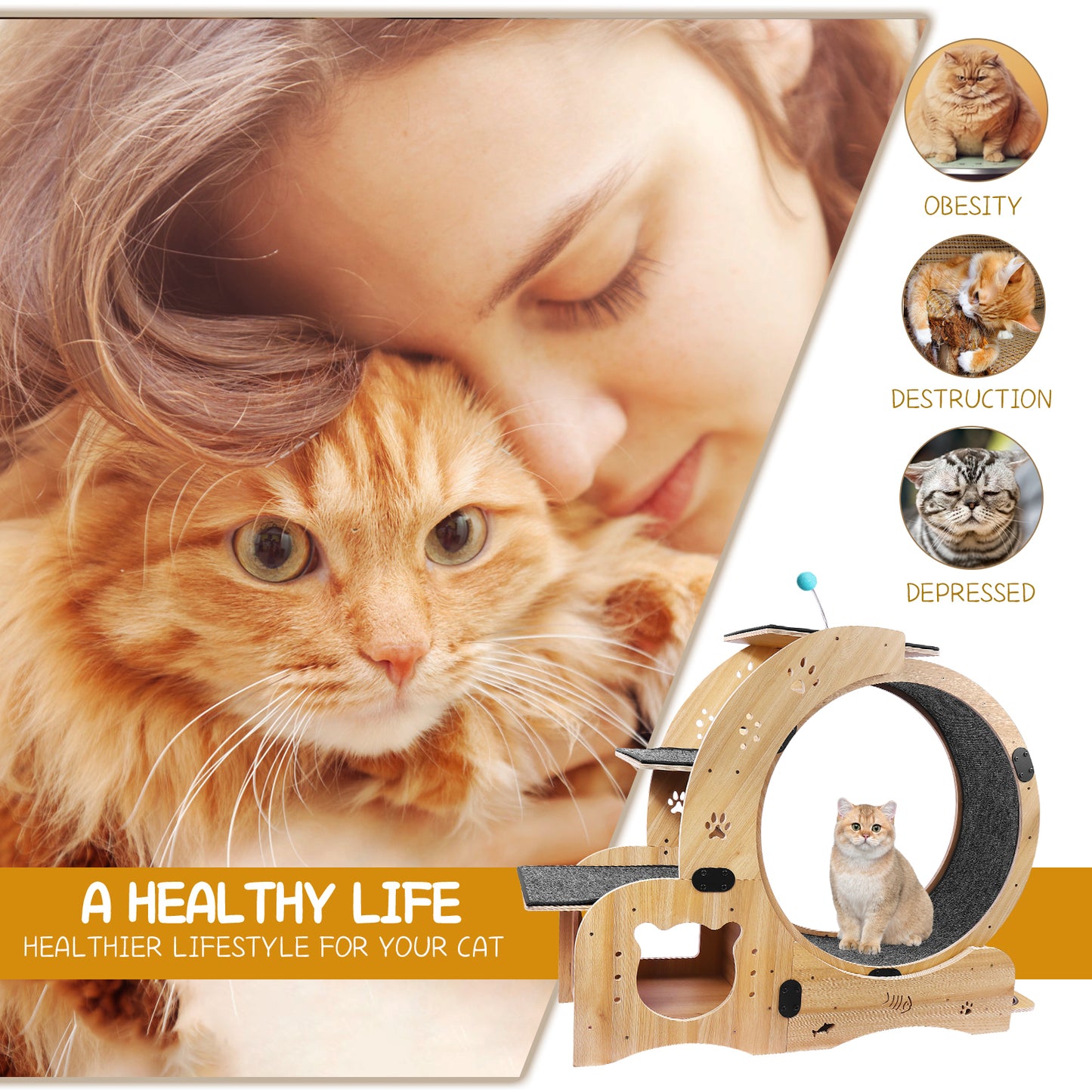 Cat Wheel 4-in-1 Cat Exercise Wheel,Upgraded Cat Wheel Exerciser for Indoor Cats,Large Cat Treadmill,Cat Running Wheel with Silent Wheel,Cat Walking Wheel Cat Furniture Cat Toys