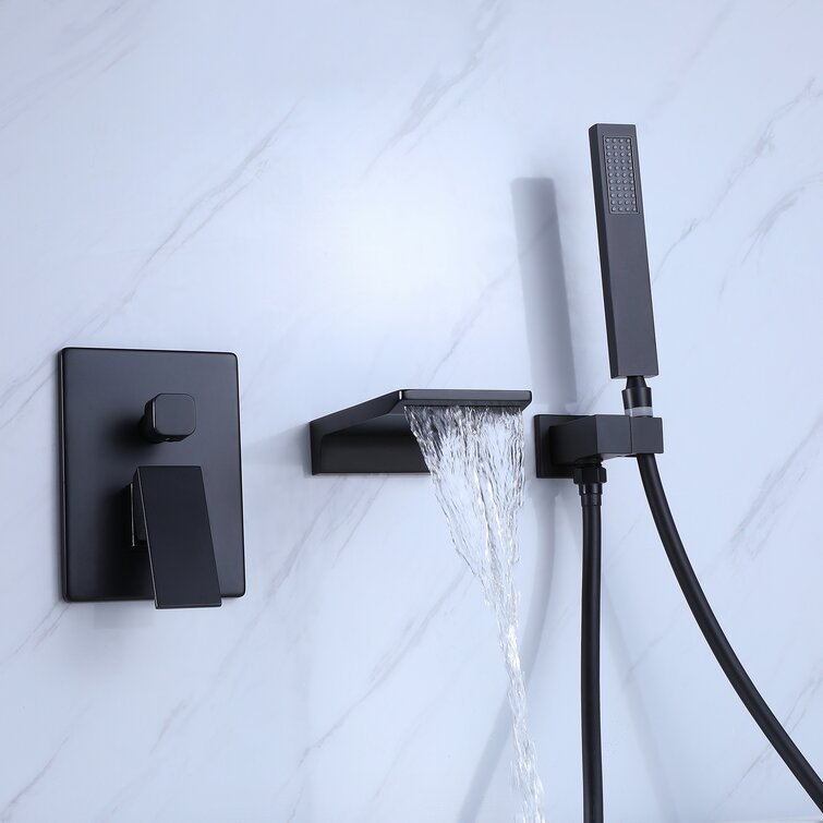 Matte Black Wall Mount Tub Faucet with Handheld Shower