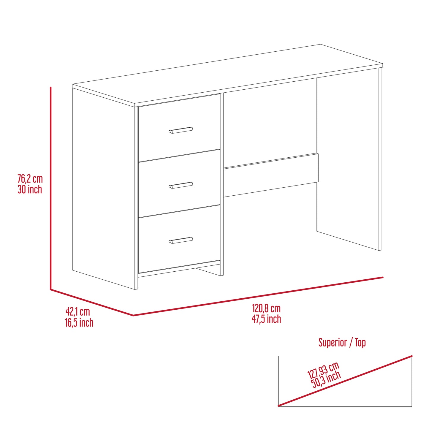 Elegant Writing Desk with Three Drawers in Classic Black