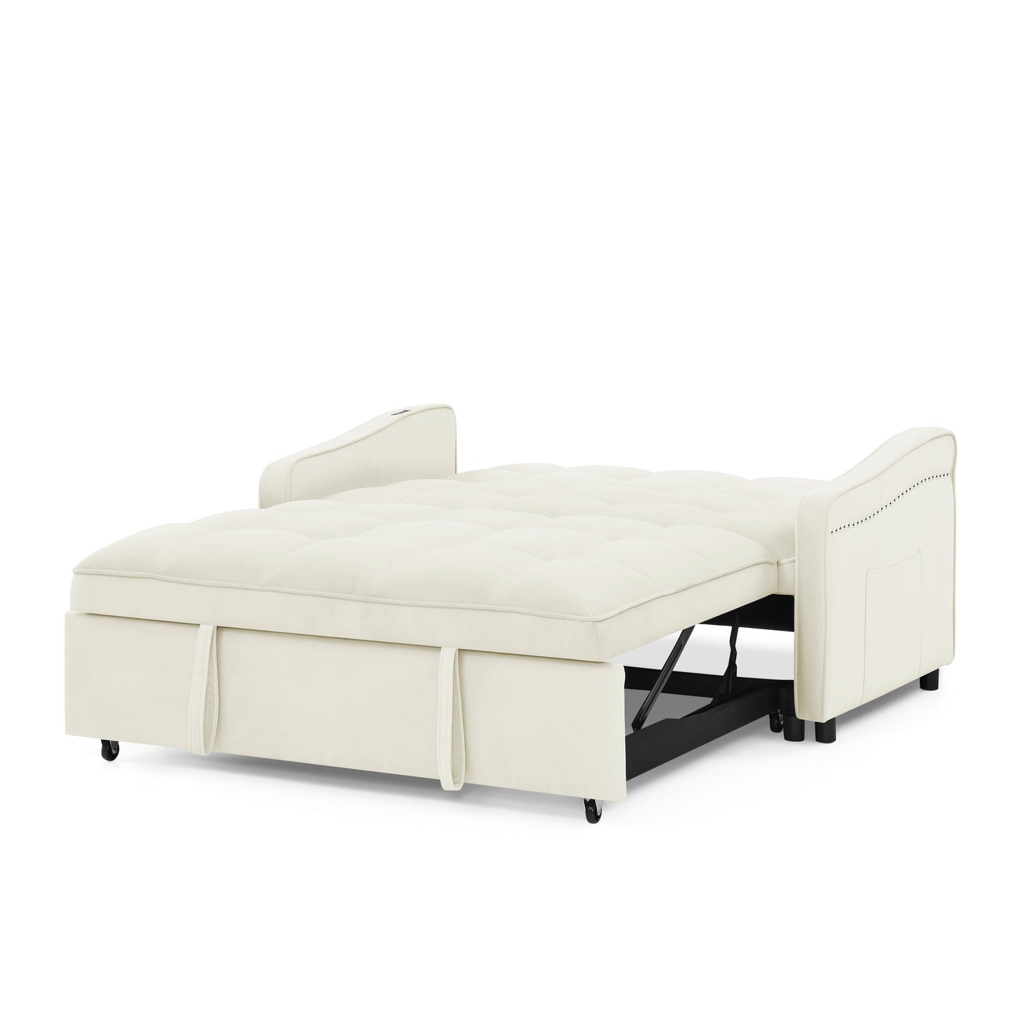 Loveseats Sofa Bed with Pull-out Bed,Adjsutable Back and Two Arm Pocket,TypeC and USB Charging with Copper nail,Beige (47"x53"x31")