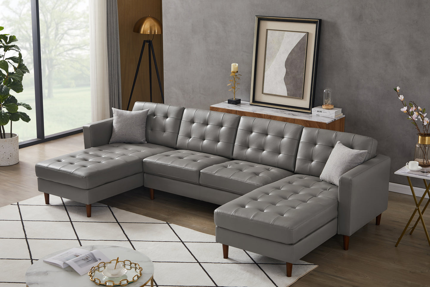 Dark Grey U-shaped sofa  Tech PU Leather