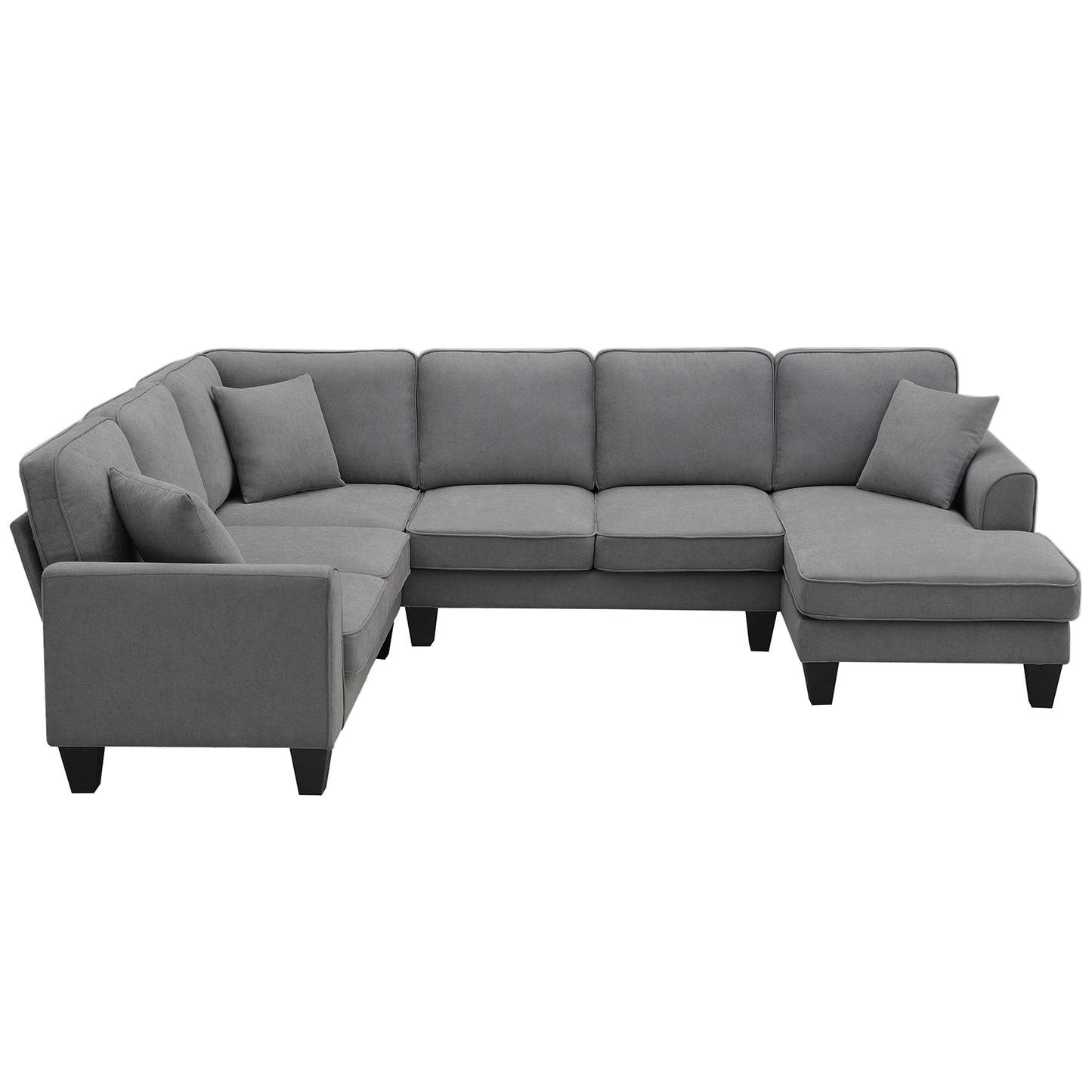 Modern U Shape Sectional Sofa Set with 3 Pillows, 7 Seat Fabric Sectional Sofa for Living Room, Apartment, Office