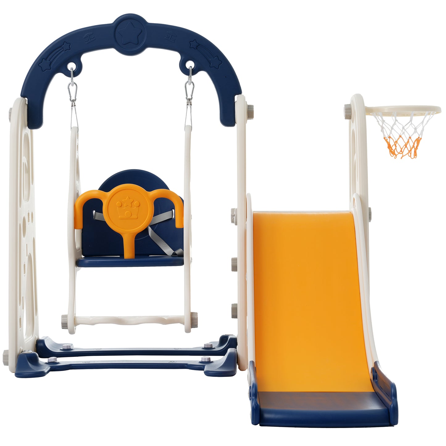 3-in-1 Toddler Slide and Swing Set with Basketball Hoop and Alphabet Themed Slide