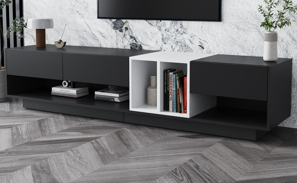 Sleek Two-Tone TV Stand with Spacious Storage for TVs Up to 80'', Black