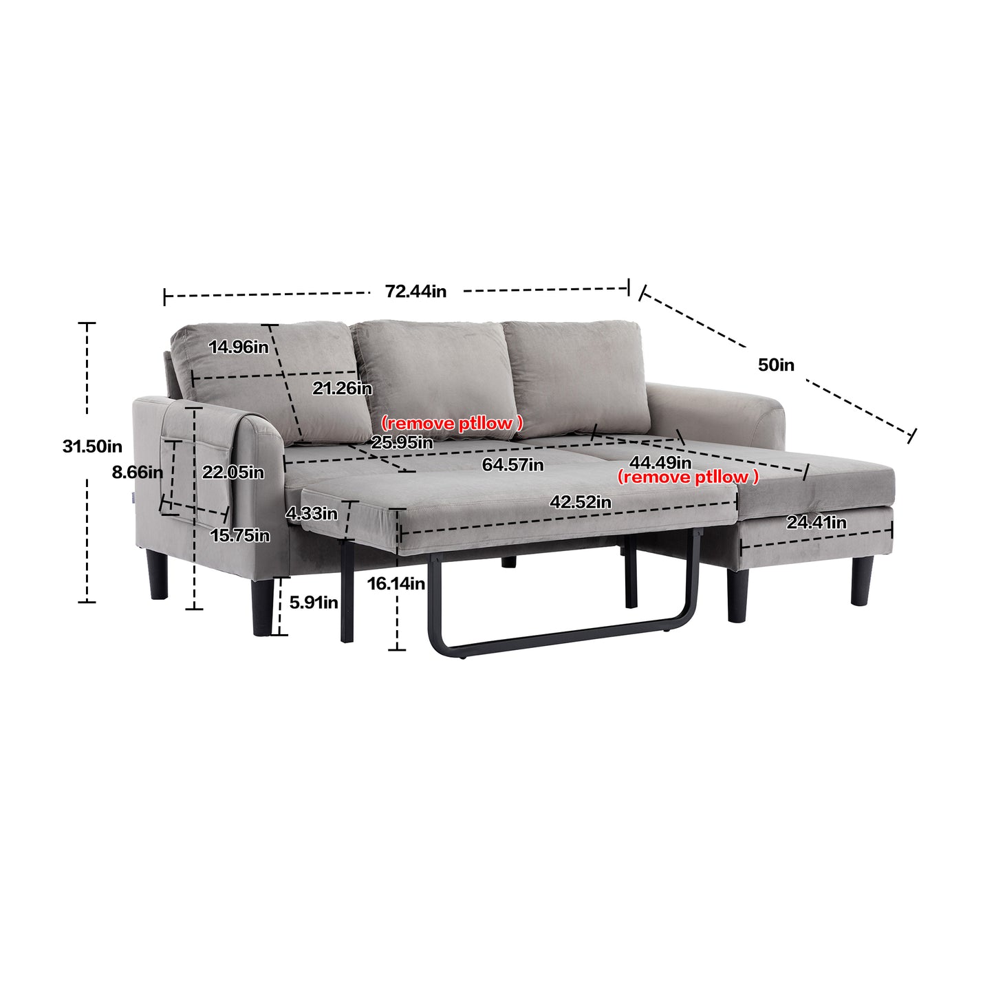 UNITED WE WIN Sectional Sofa Reversible Sectional Sleeper Sectional Sofa with Storage Chaise