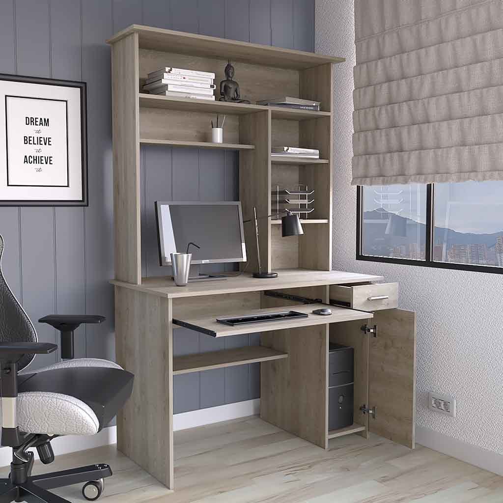 Acequia Office Desk with Hutch, Light Gray