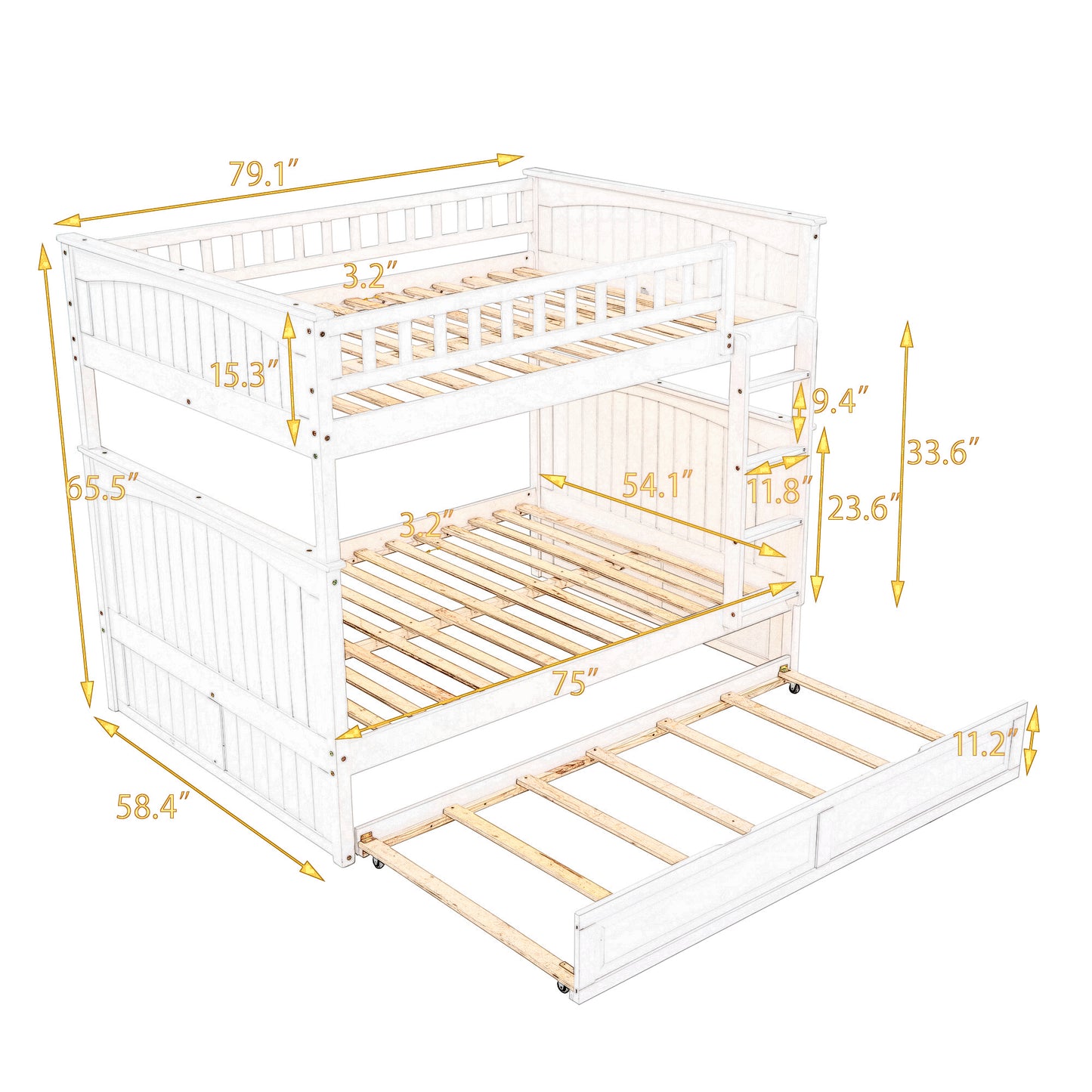 White Full Bunk Bed with Twin Trundle for Maximum Space Saving