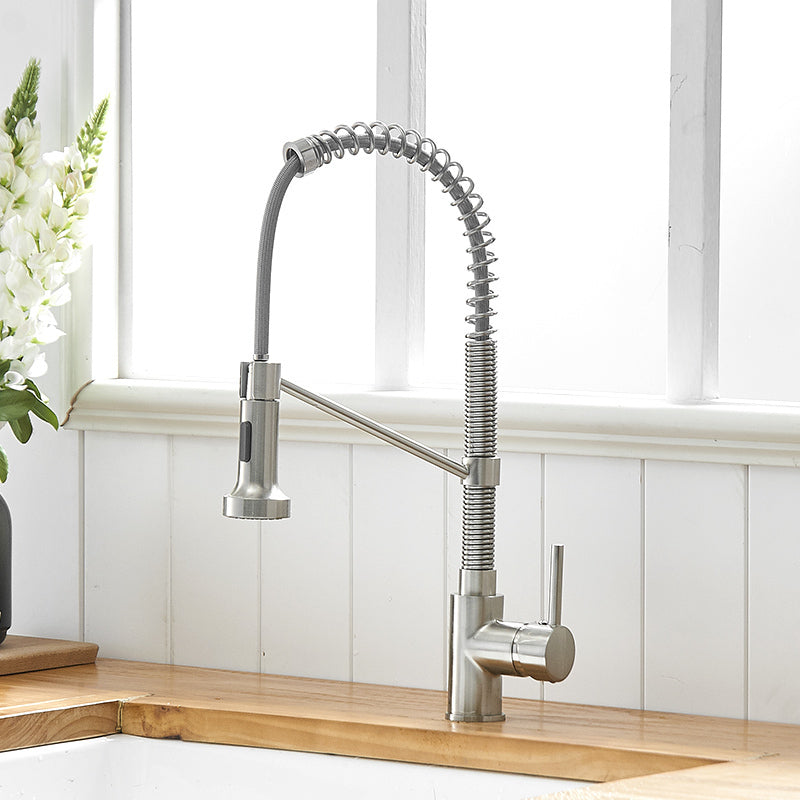 Kitchen Faucet with Pull Down Sprayer Brushed Nickel Stainless Steel Single Handle 
 Kitchen Sink Faucets