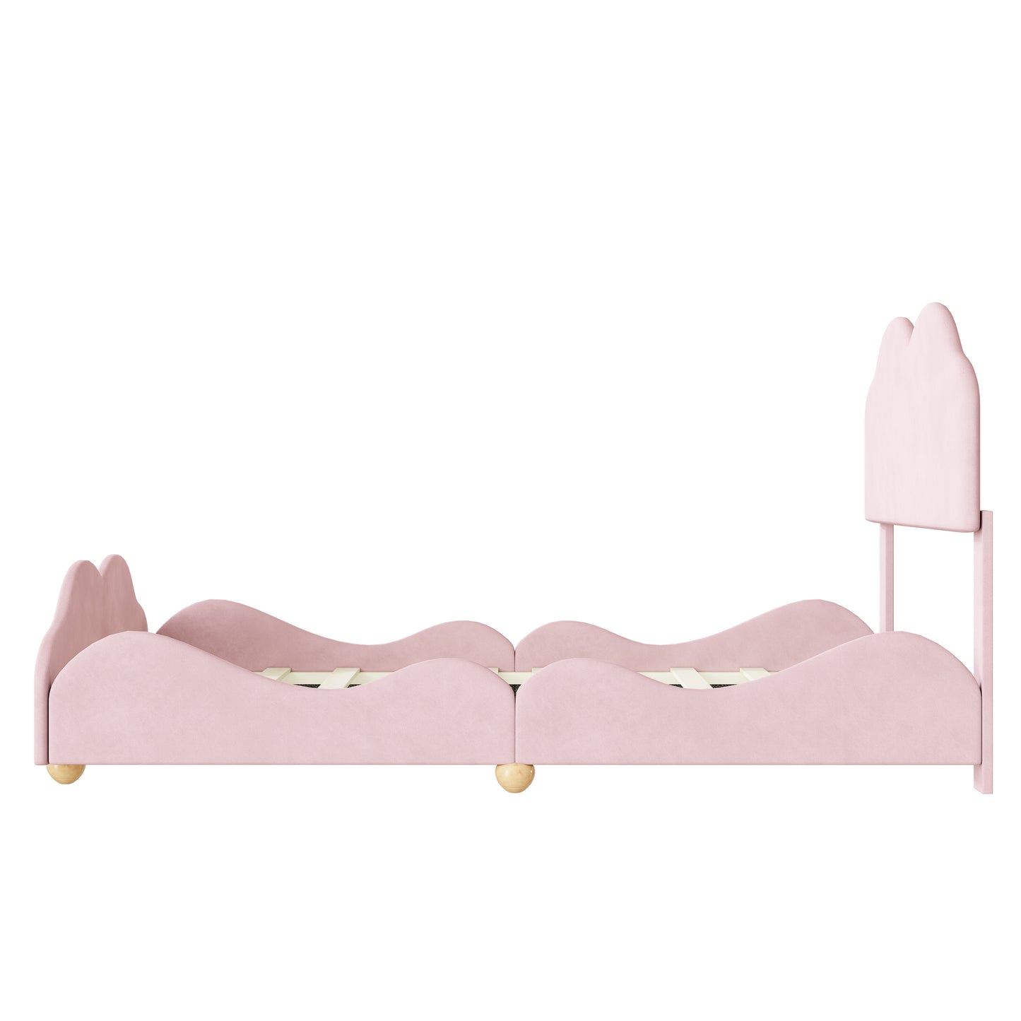 Full Size Upholstered Platform Bed with Cloud Shaped bed board, Light Pink