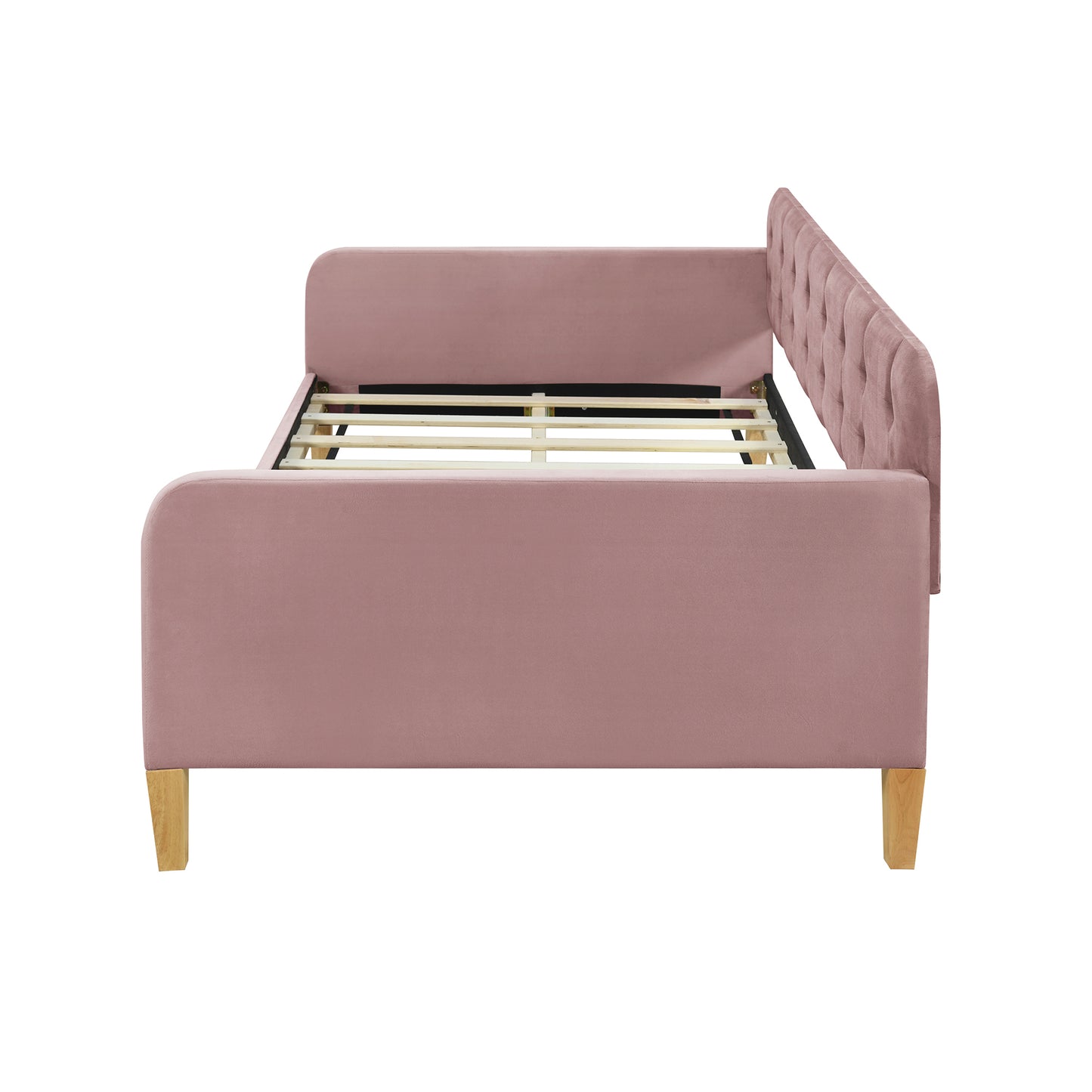 Twin Size Upholstered Daybed with 4 Support Legs, Pink