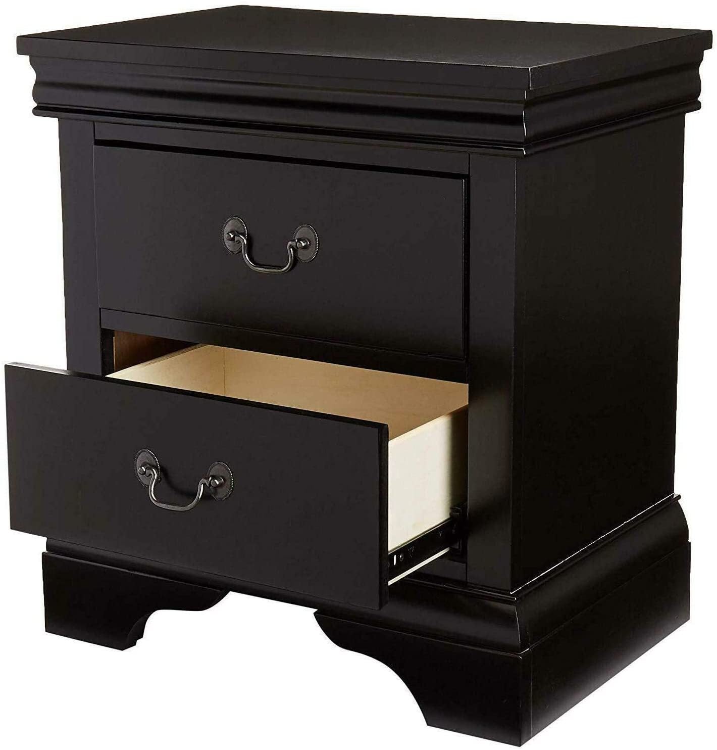 Contemporary Bedroom Furniture Nightstand Black Color 2 x Drawers Bed Side Table Pine wood