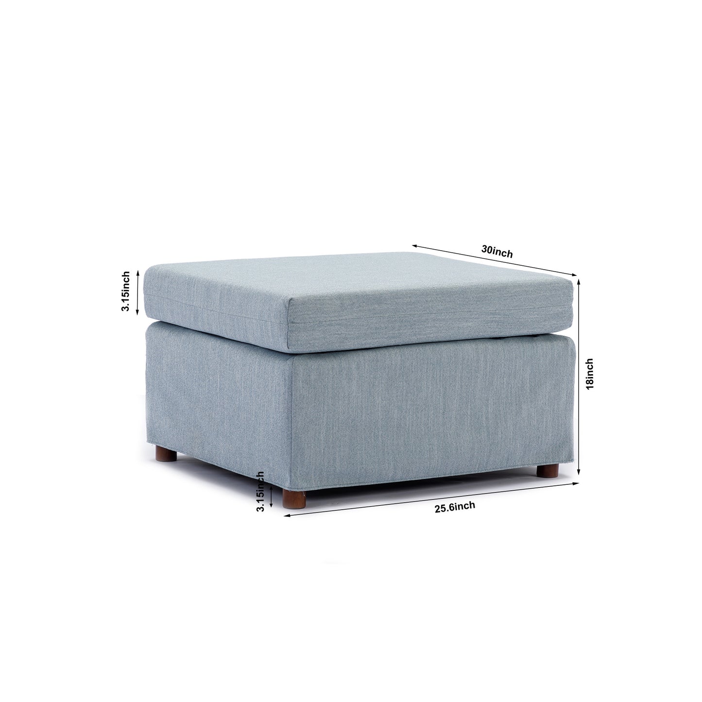 4-Seat Modular Sectional Sofa with Ottoman, Light Blue