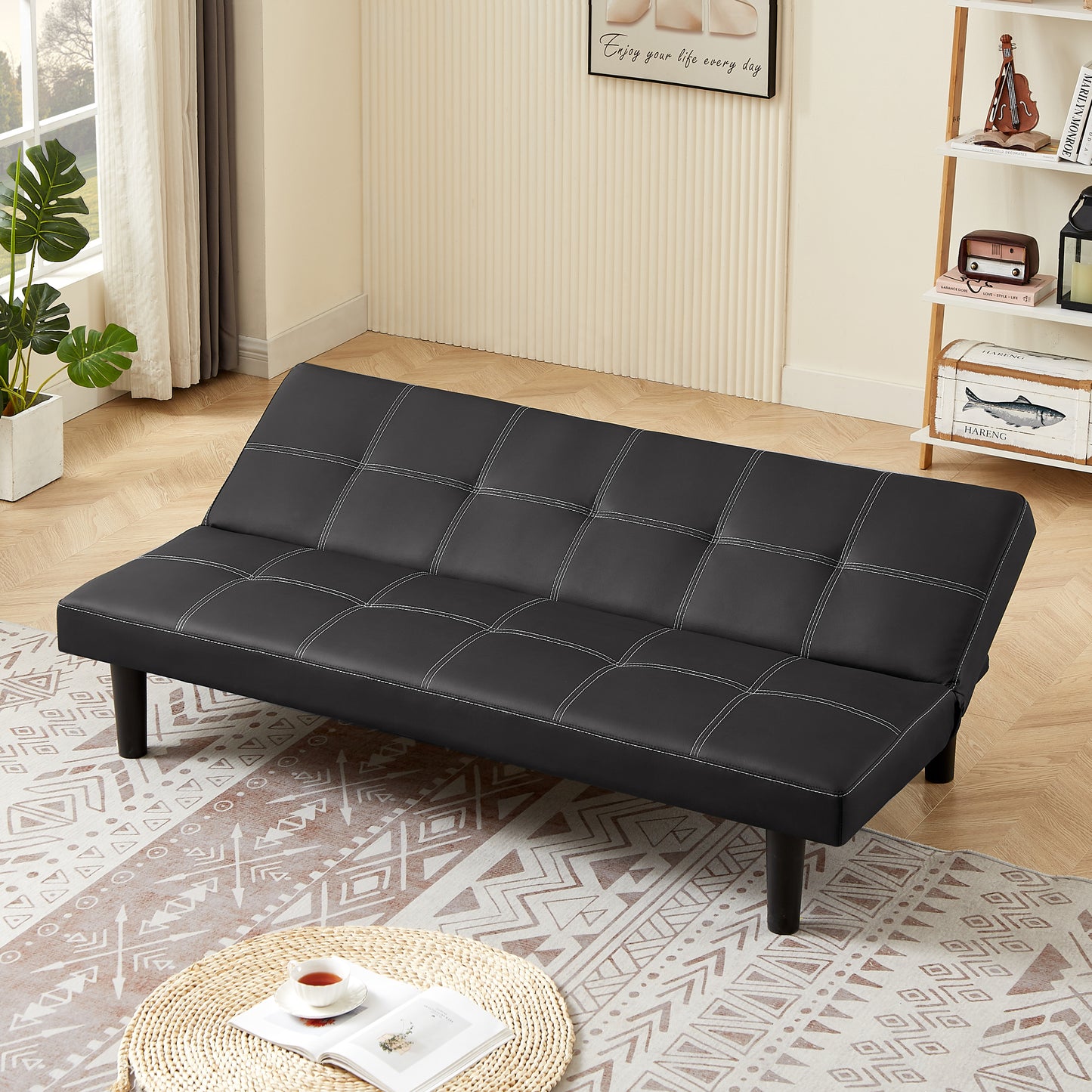 Black PU modern sofa bed, multi-position adjustable sofa bed, plastic feet