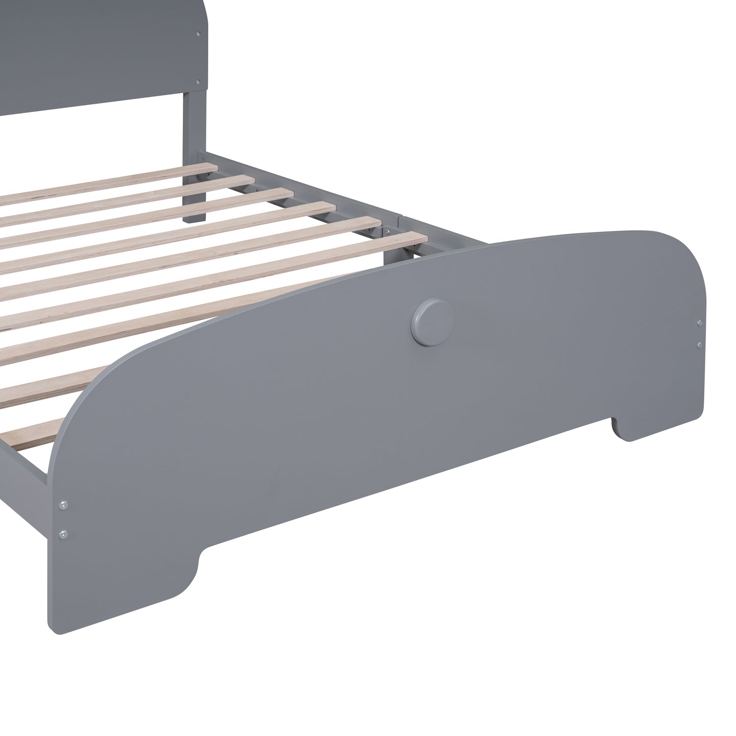 Full Size Wood Platform Bed with Bear-shaped Headboard and Footboard,Gray