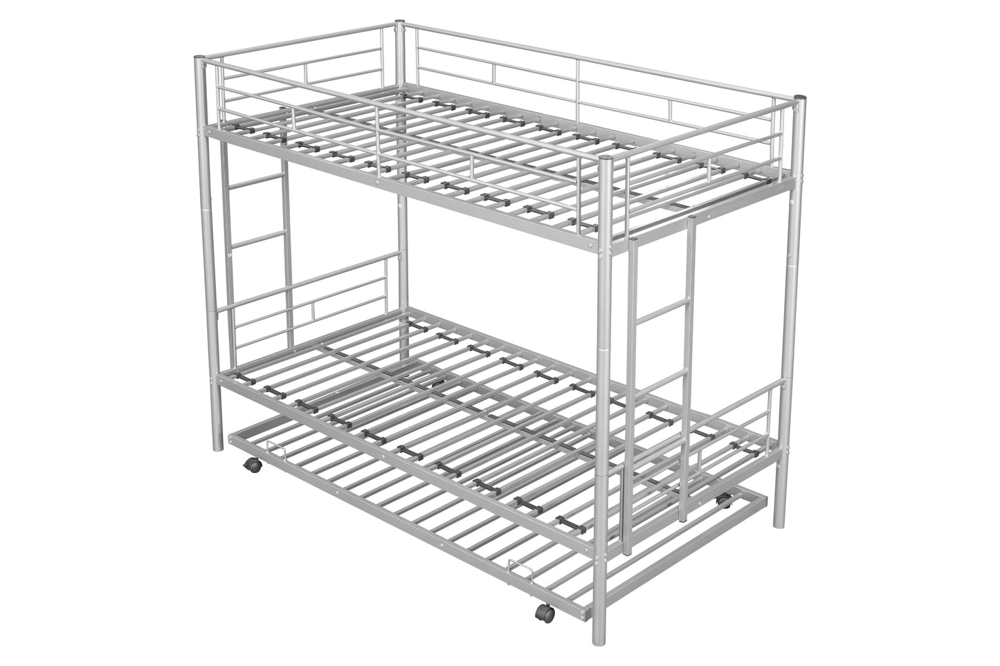 Metal Twin Bunk Bed with Trundle and Safety Features for Versatile Use