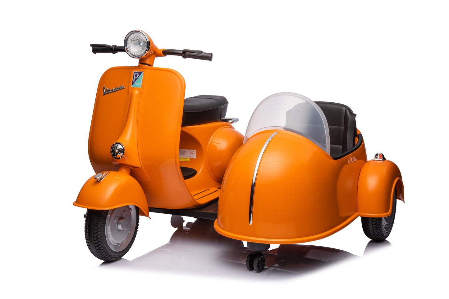 12V LICENSED Vespa Scooter Motorcycle with Side Car for kids, Orange