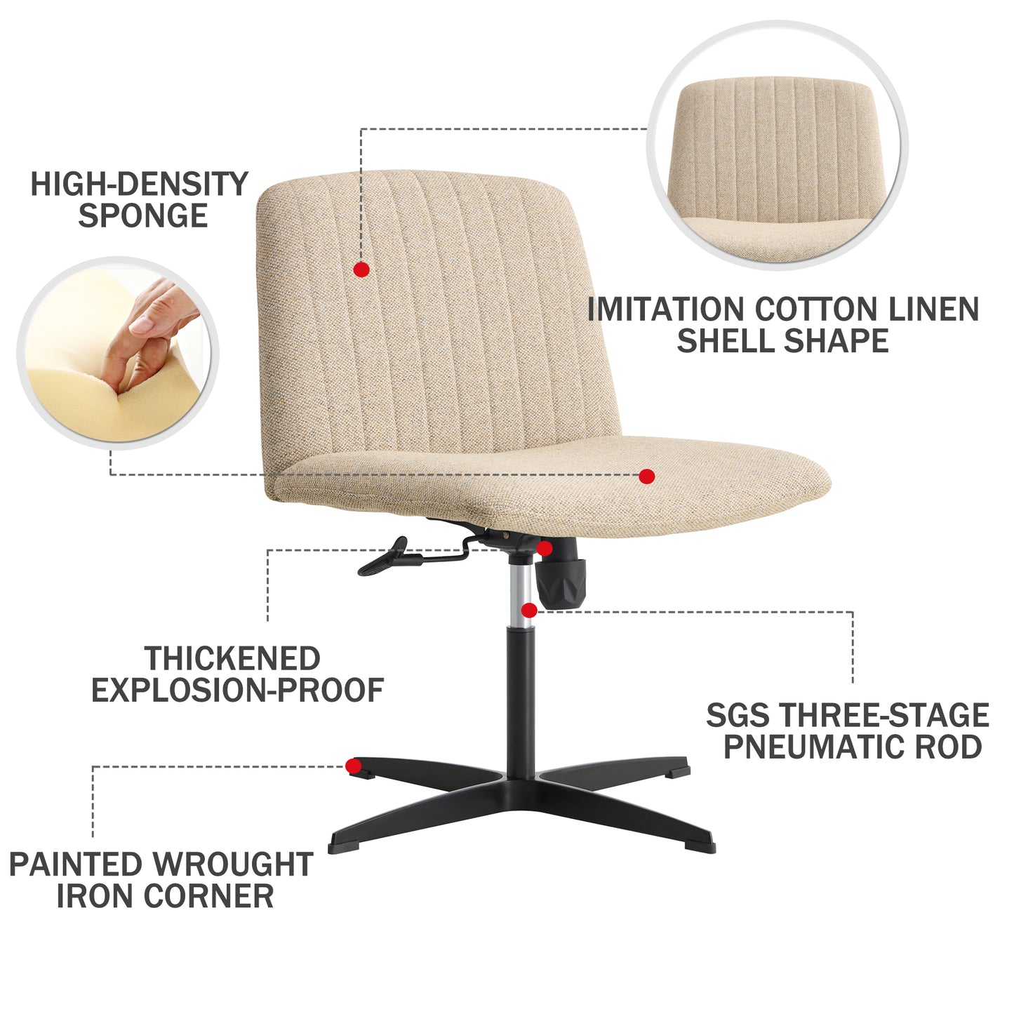 Fabric Material Home Computer Chair Office Chair Adjustable 360 ° Swivel Cushion Chair With Black Foot Swivel Chair Makeup Chair Study Desk Chair No WheelsW115151580