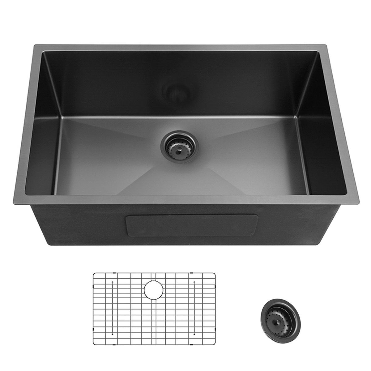 Gunmetal Black 27x17 inch 18 Gauge Stainless Steel Single Bowl Kitchen Sink with Chrome Bottom Grids