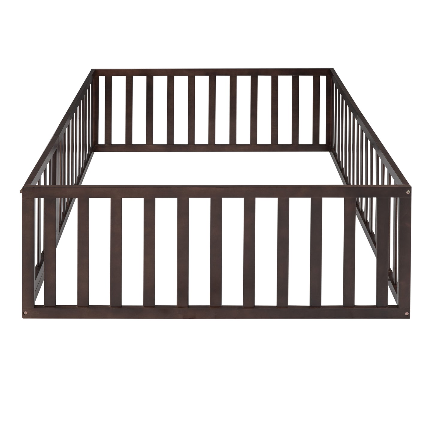 Full Size Wood Daybed Frame with Fence, Walnut