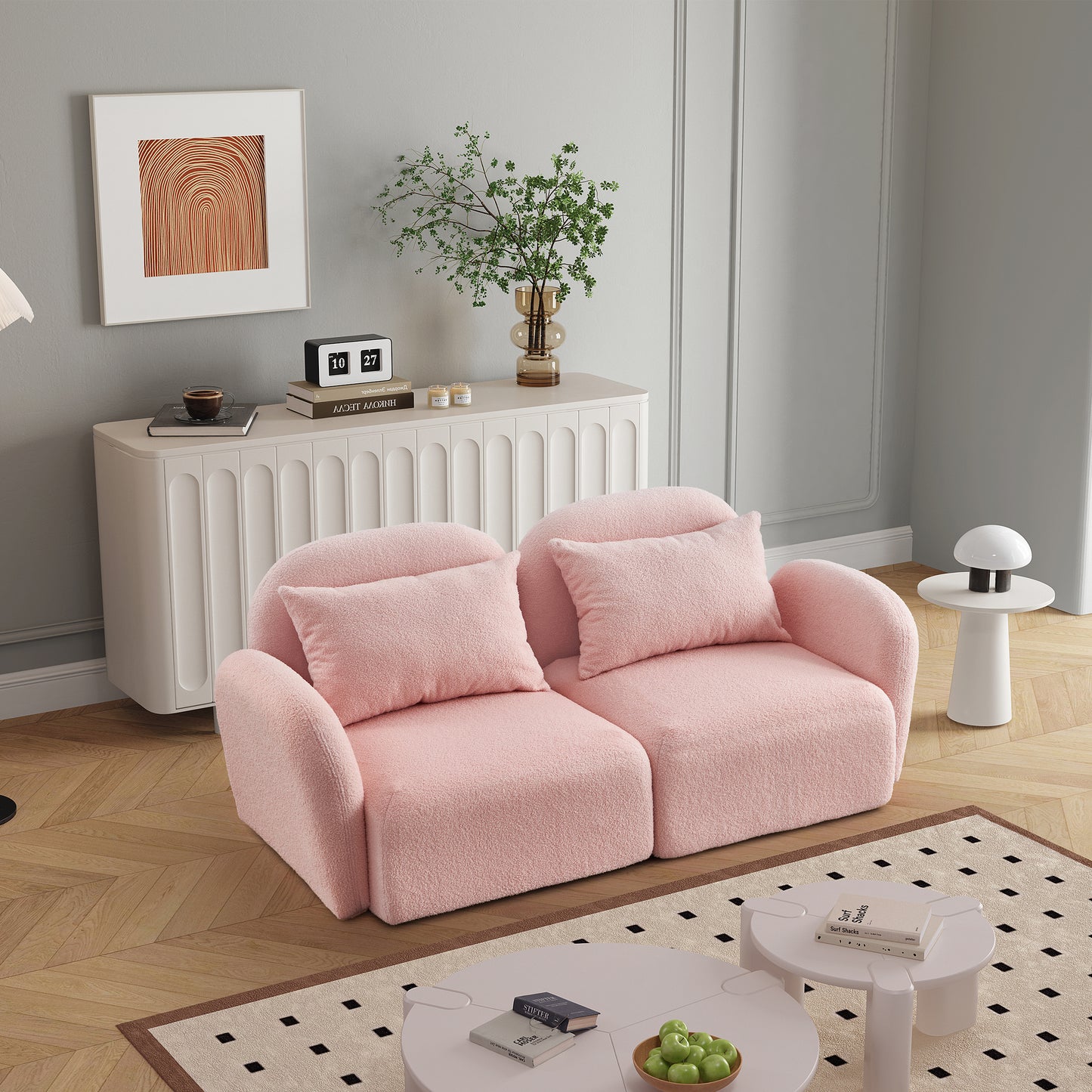 Living Room Furniture Lazy Sofa Loveseat Teddy Fabric Pink