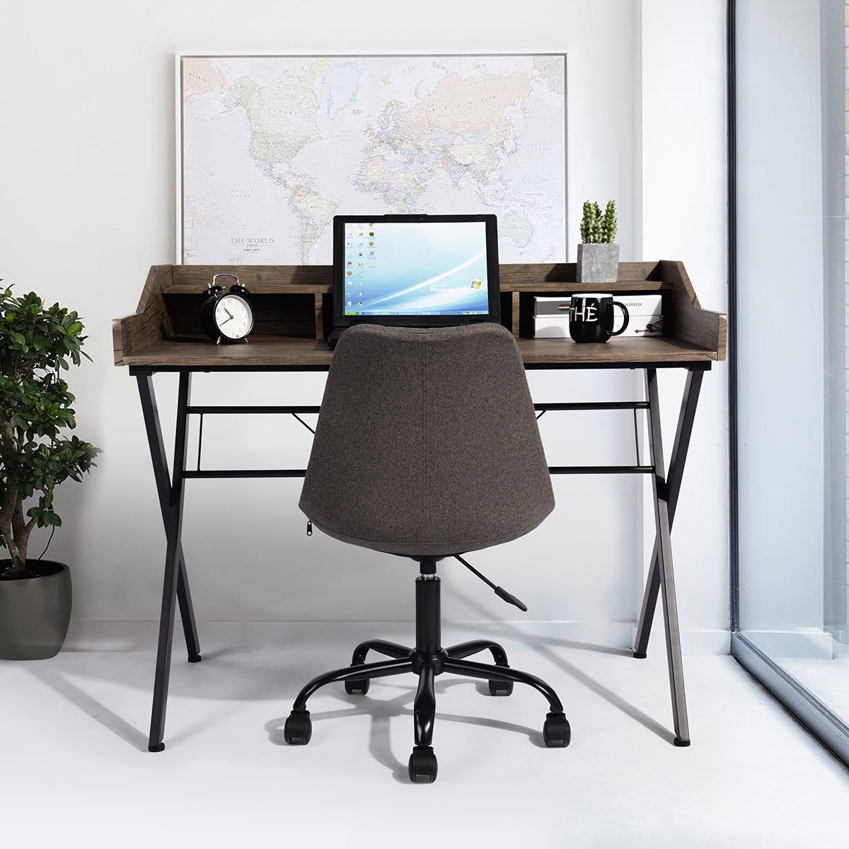 Versatile Beige and White Computer Desk with Storage Cubbies