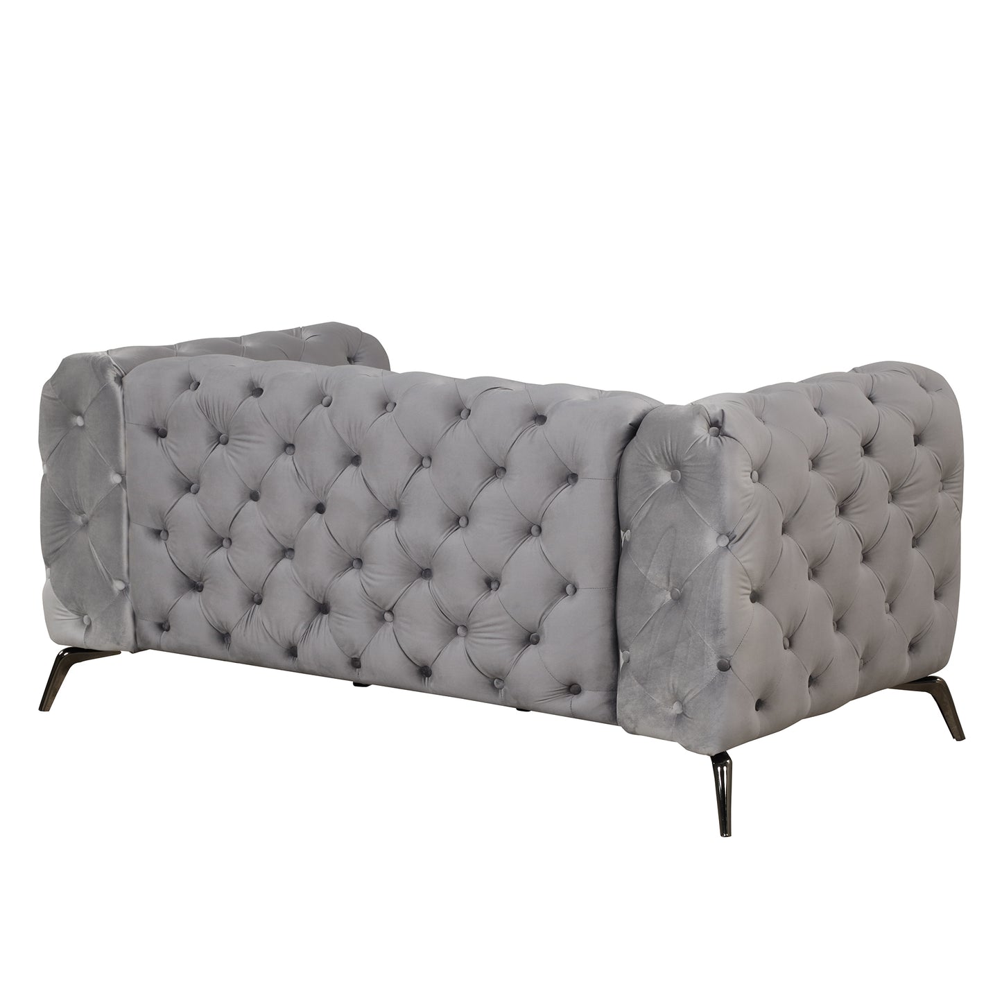 63-Inch Gray Velvet Loveseat Sofa with Button Tufted Back and Metal Legs