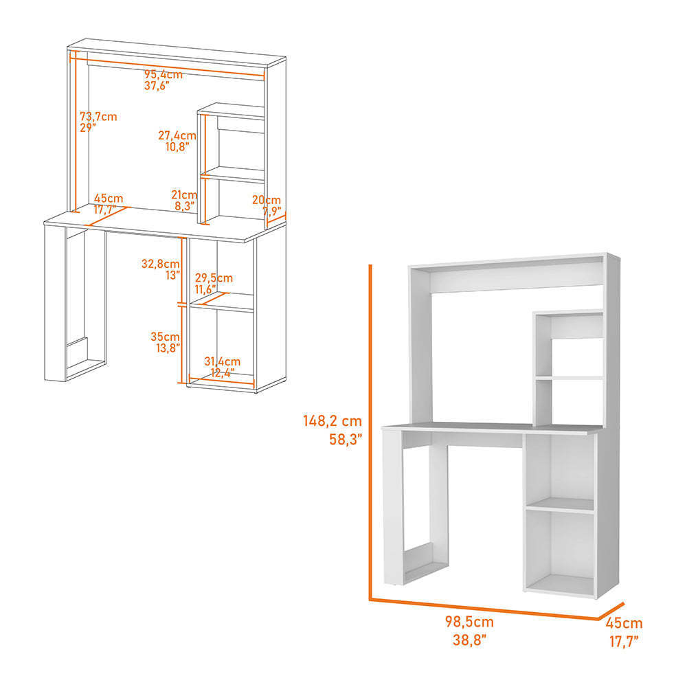 White Palisades Computer Workstation with Storage Shelves and Hutch