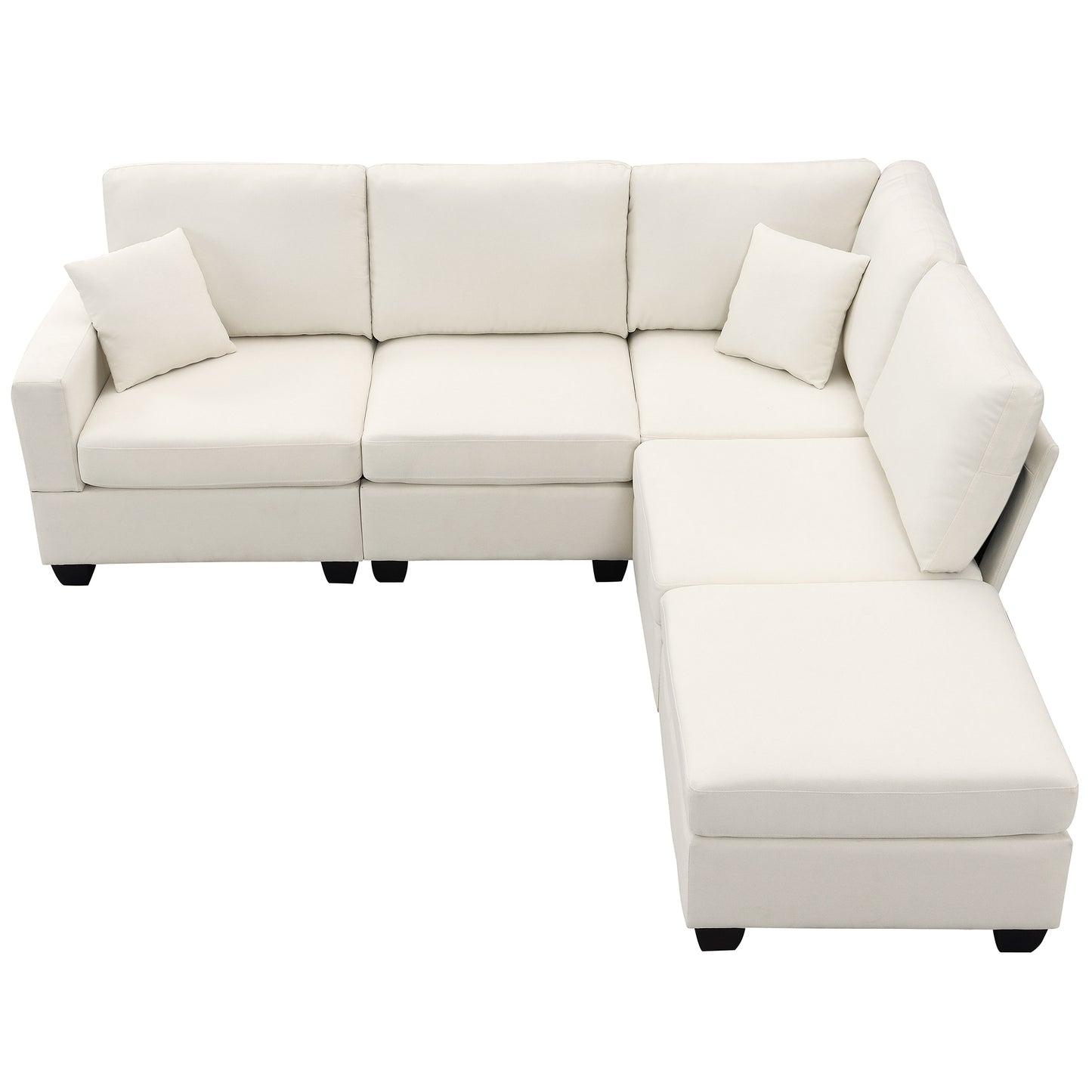 Contemporary 5-Seat L-Shaped Linen Sectional Sofa Set with Convertible Ottoman