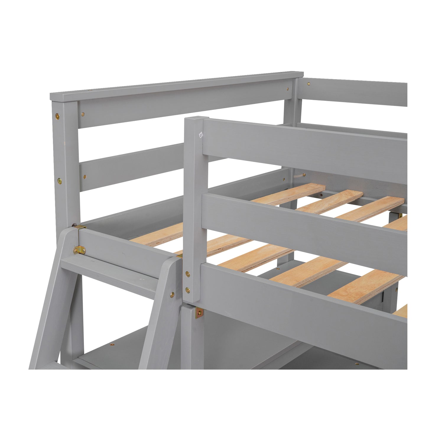 Twin Size Loft Bed with Desk and Shelves, Two Built-in Drawers, Gray(:GX000803AAE-1)