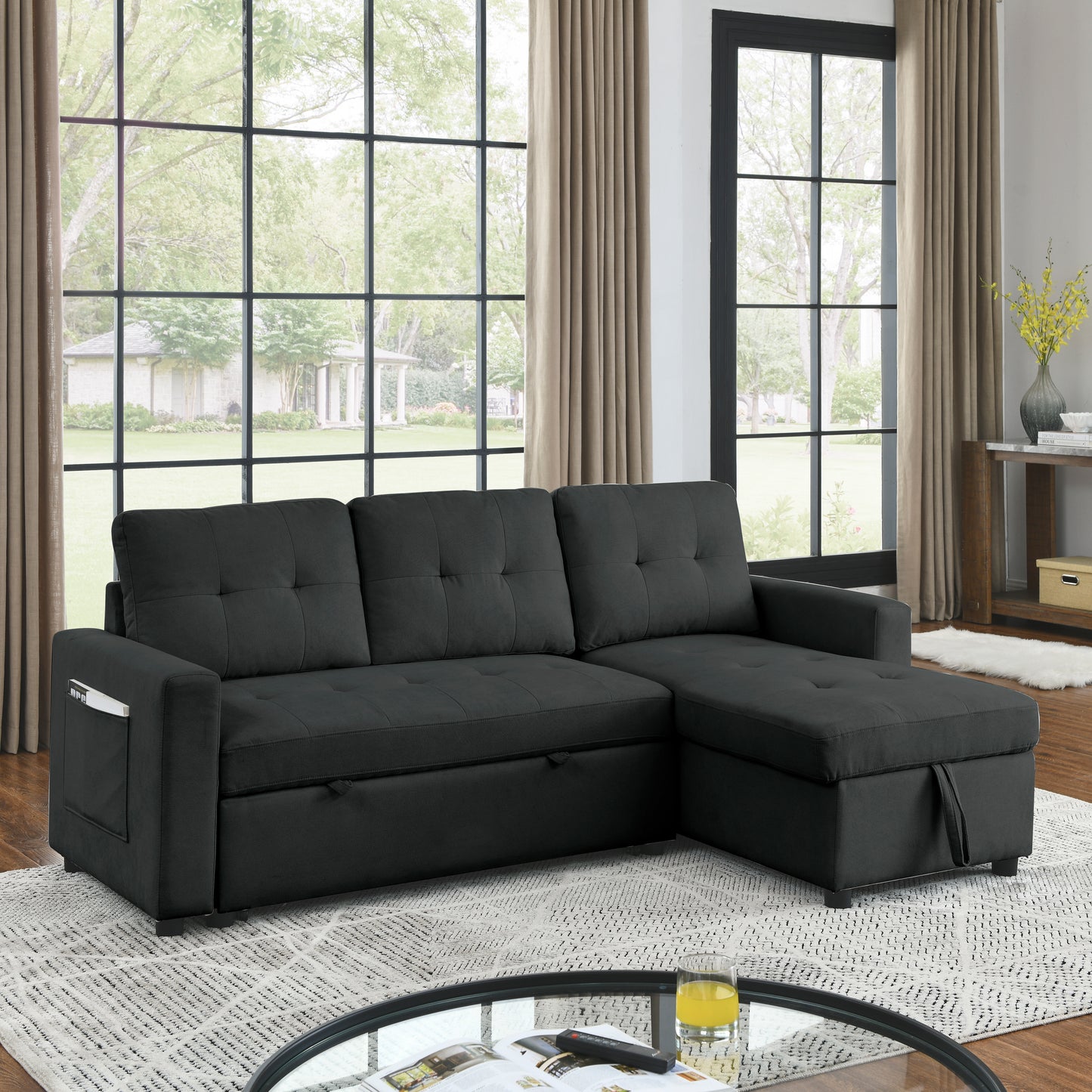 Transformable Sleeper Sectional Sofa with Storage Chaise - Ideal for Small Space Living Room