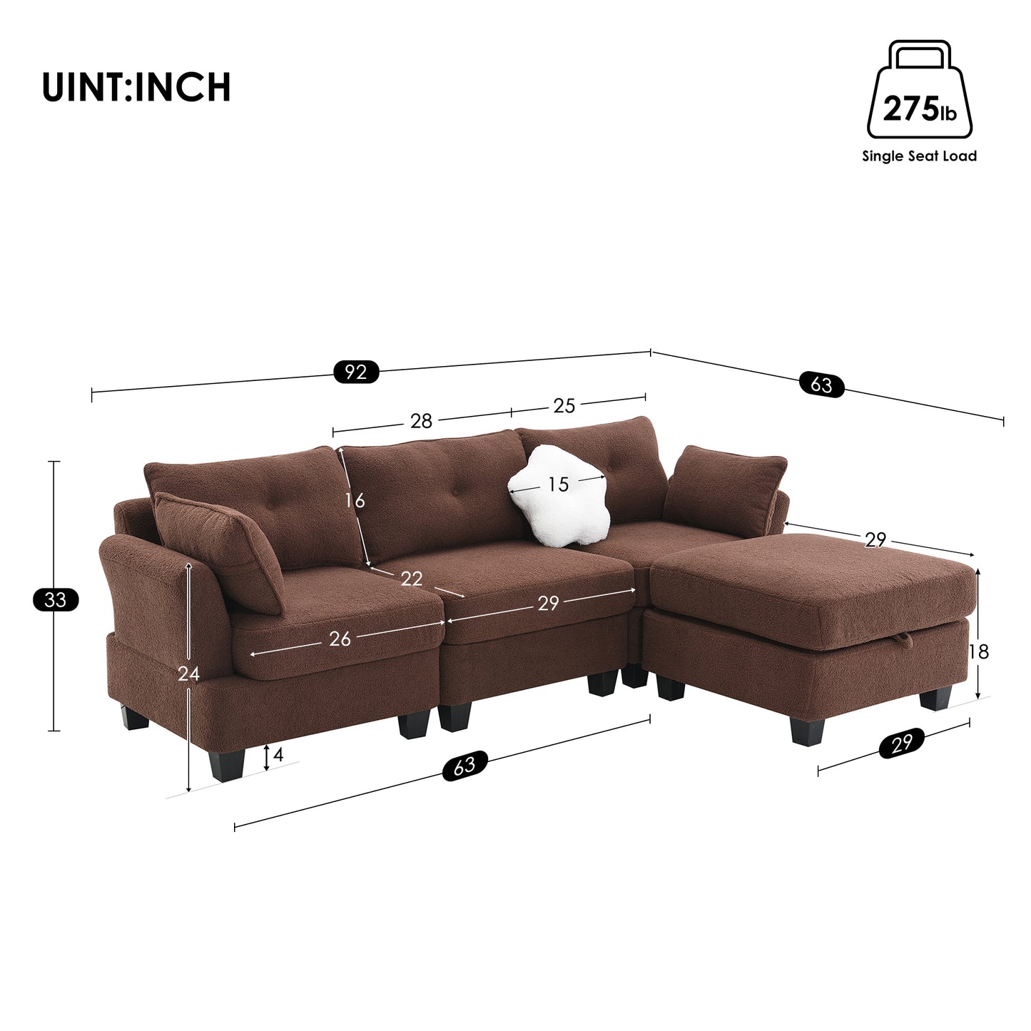 Modern Velvet L-Shaped Sectional Sofa with Charging Ports and Ottoman