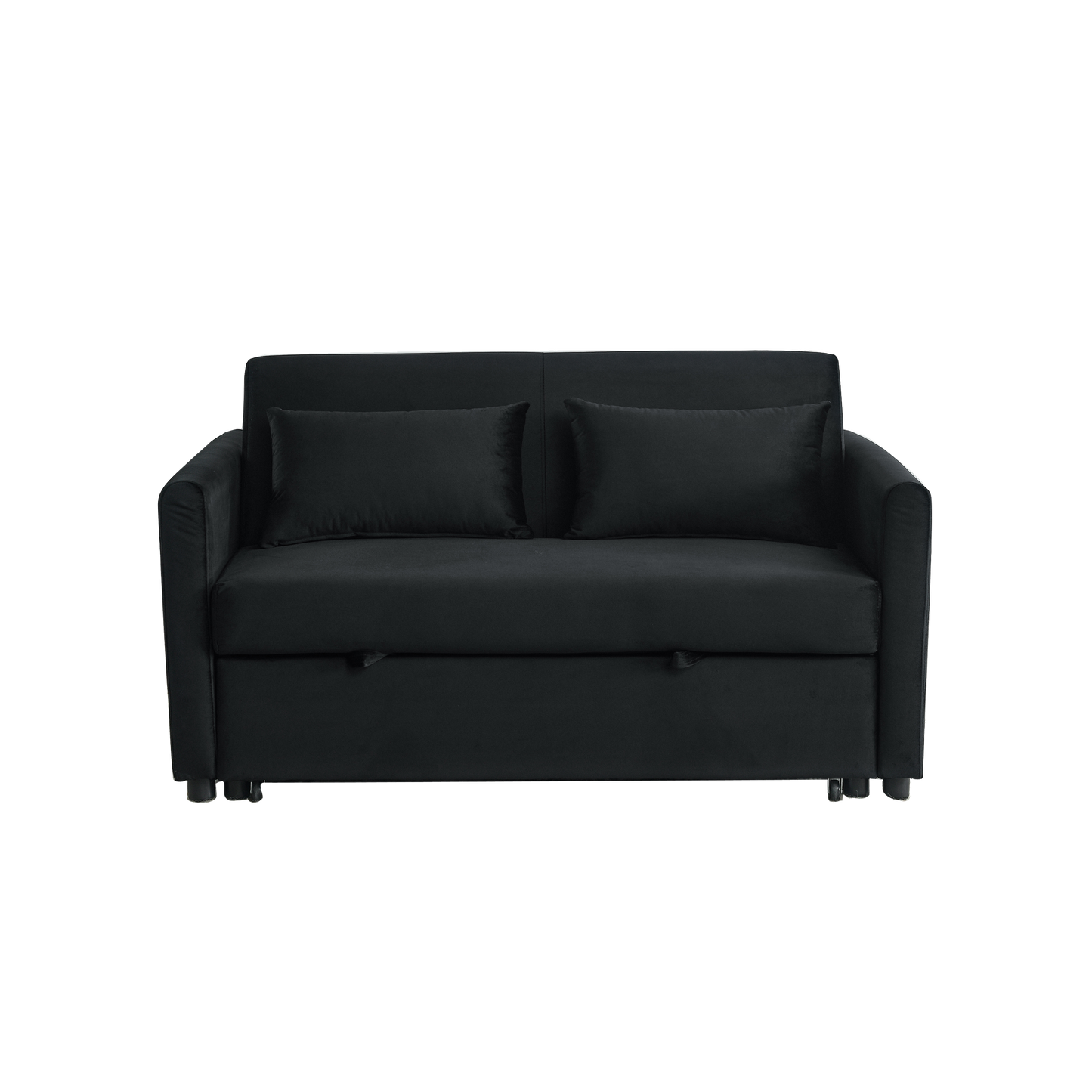 Convertible Sofa Bed, 3-in-1 Versatile Velvet Double Sofa with Pullout Bed, Seat with Adjustable Backrest, Lumbar Pillows, and Living Room Side Pockets, 54 Inch, Black