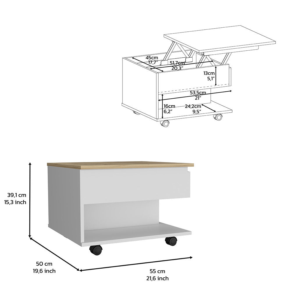 Modern Lift Top Coffee Table with Hidden Storage - White/Light Oak Finish