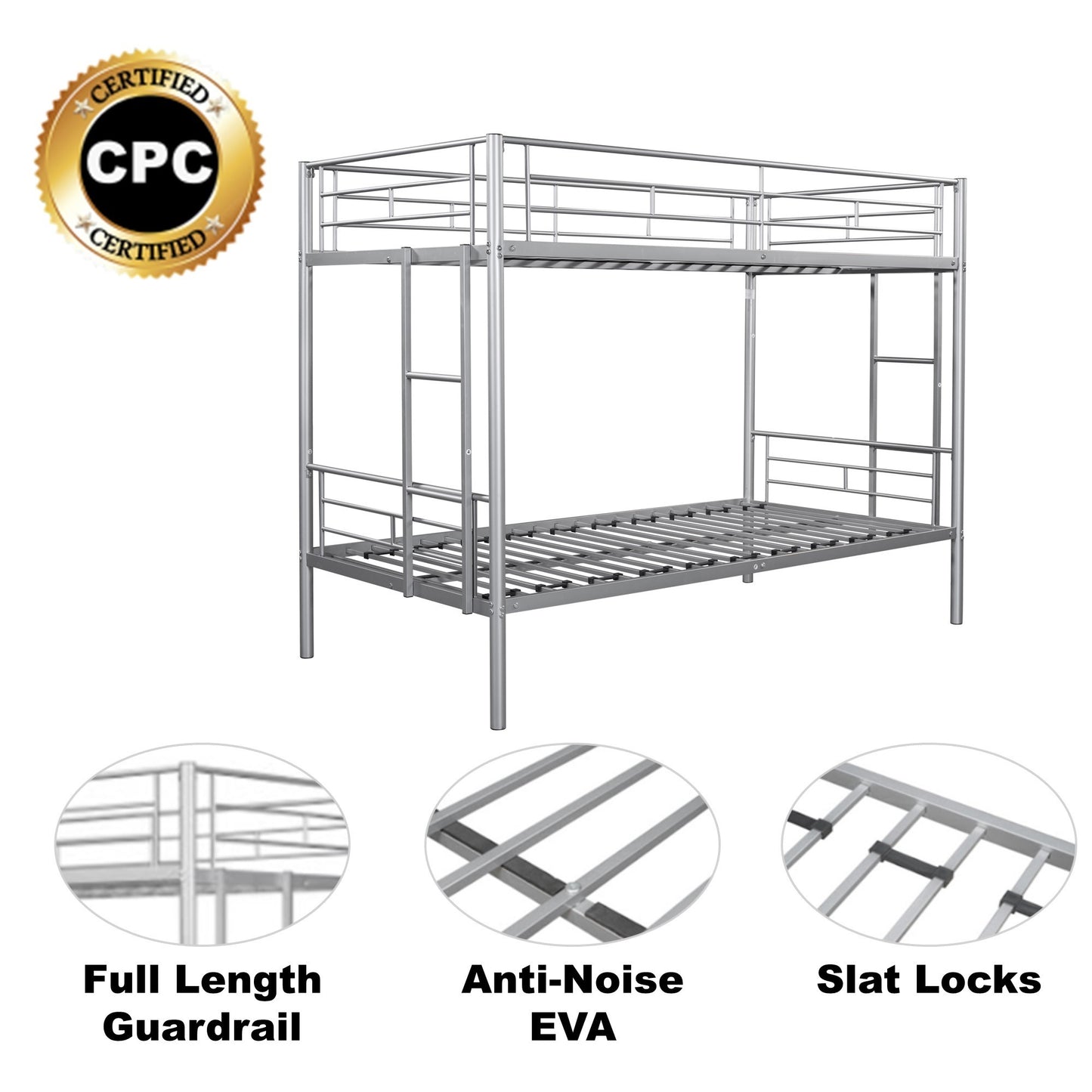 Robust Twin Metal Bunk Bed with Silent Design