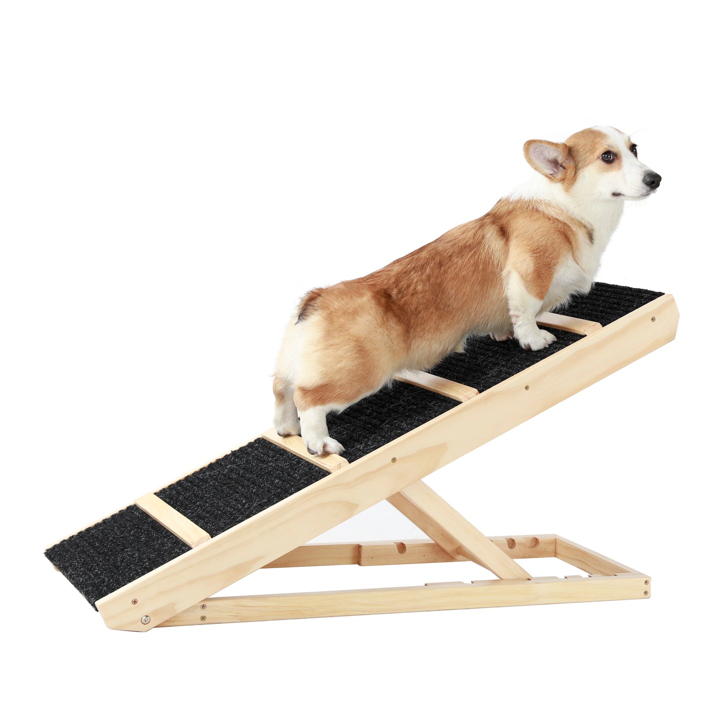 Tall Adjustable Pet Ramp, Folding Portable Wooden Dog Cat Ramp, Non-Slip Paw Traction Surface Dog Step for Car, SUV, Bed, Couch, Adjustable Height from 9.3" to 24"