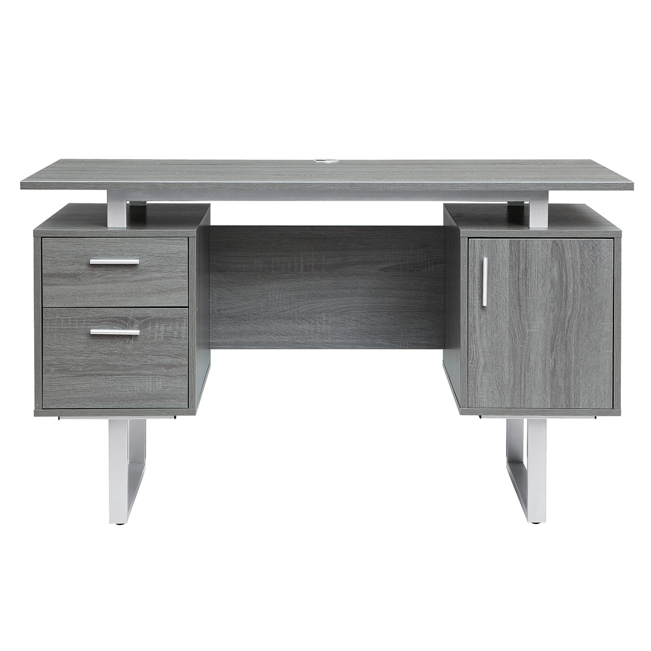 Sleek Grey Office Desk with Ample Storage